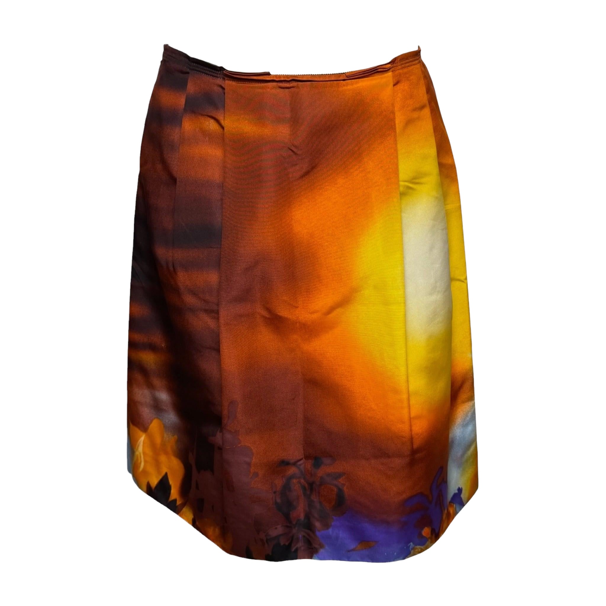 Jupe midi à empiècements et imprimé floral ambré Prada automne-hiver 2004
