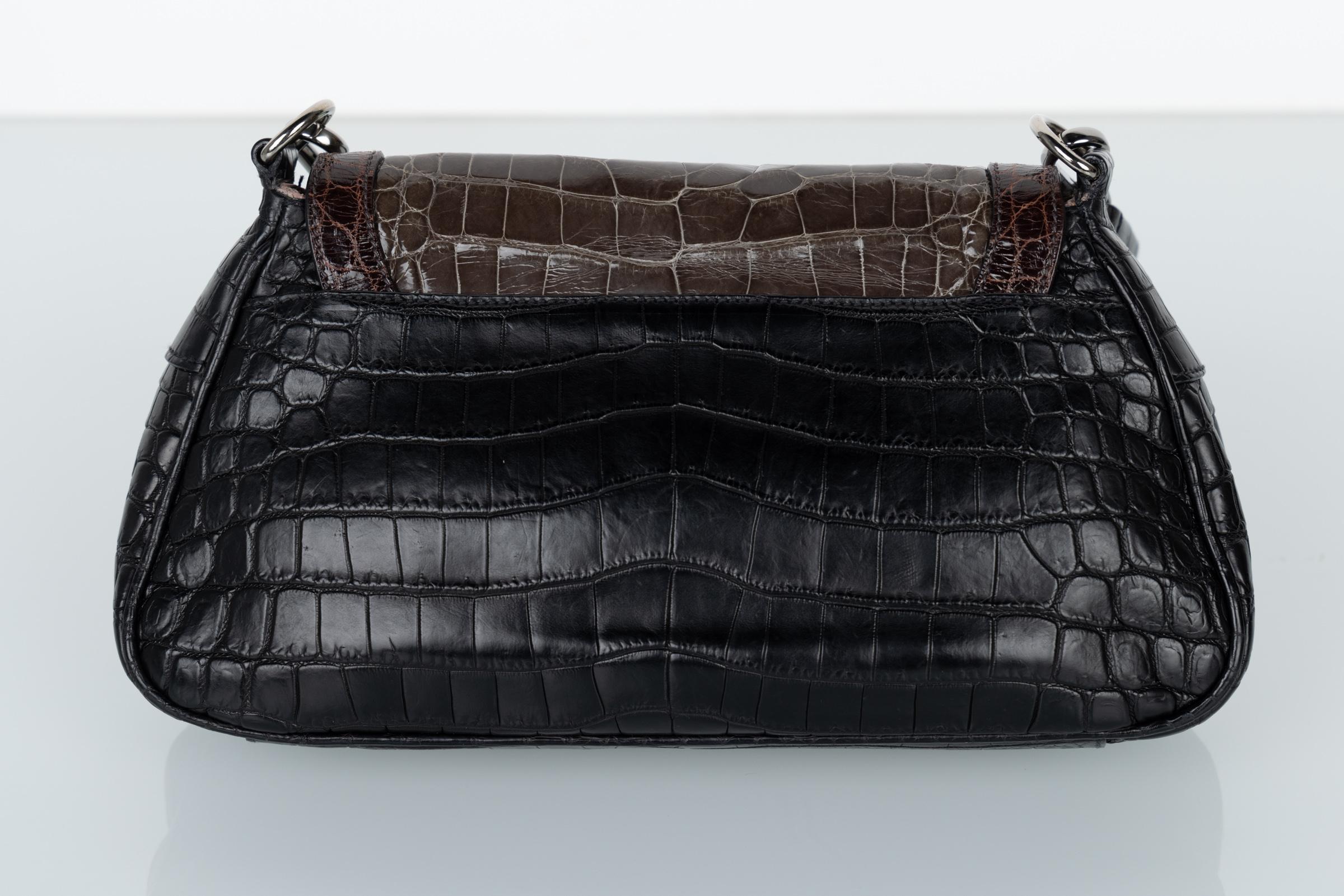 Black Prada F/W 2004 Crocodile Jeweled Bag Limited Edition For Sale