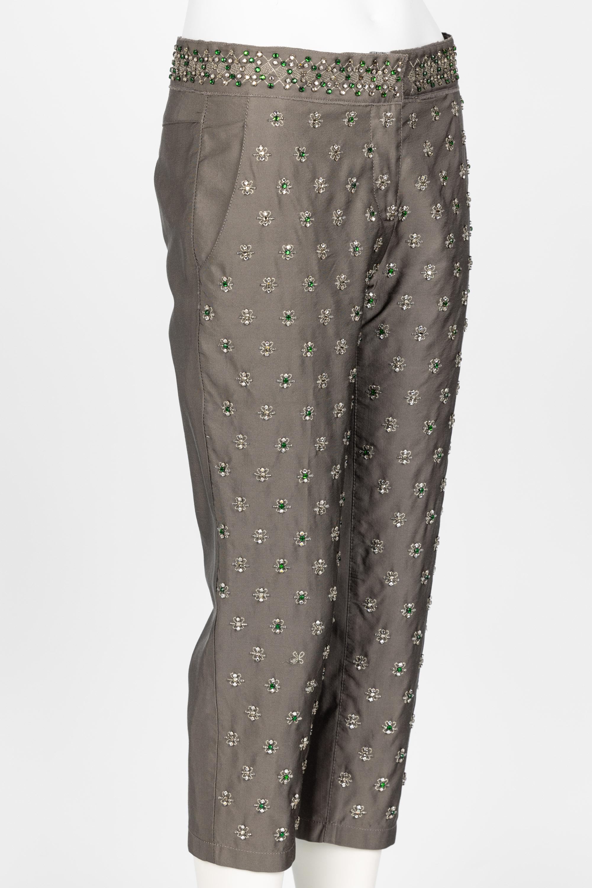 Women's or Men's Prada F/W 2004 Crystal Embellished Silk Capri Pants Limited Edition For Sale