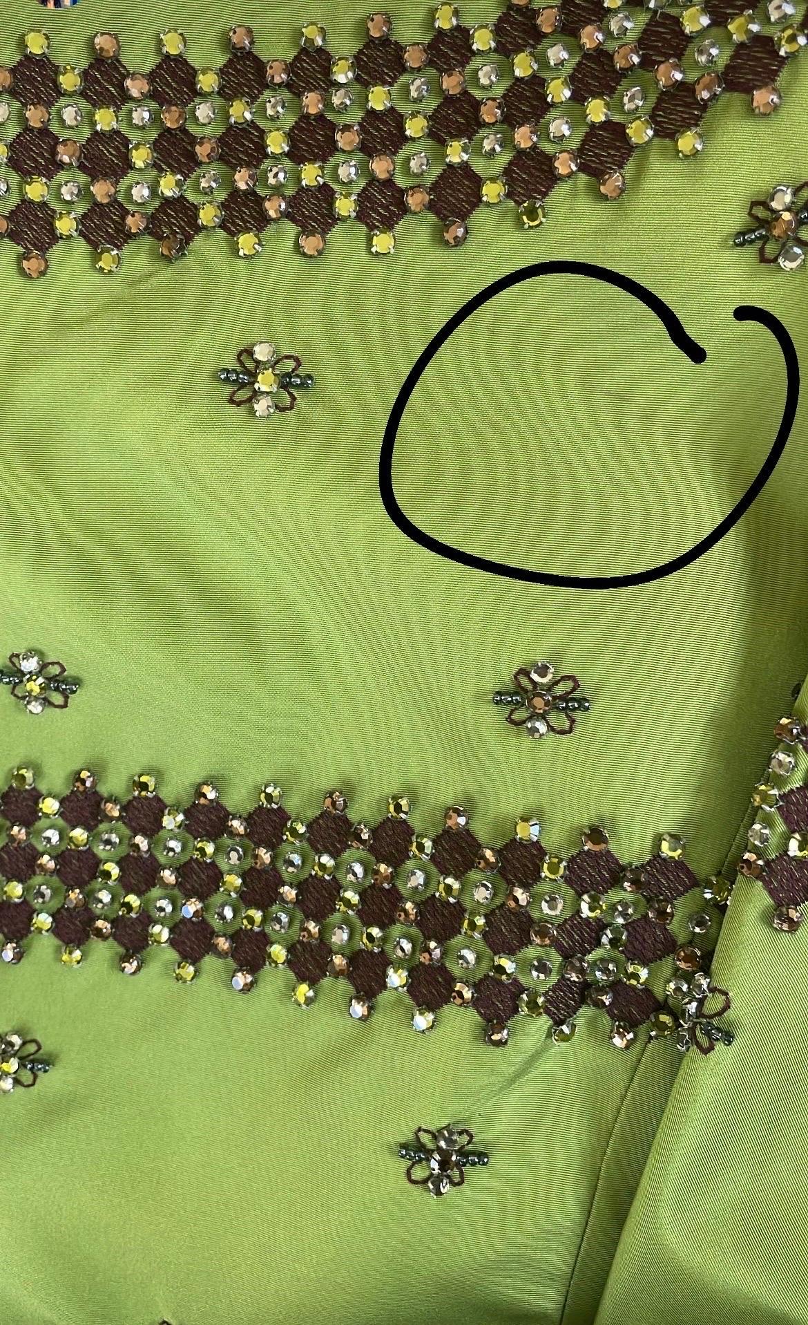 Prada F/W 2004 Green Silk Crystal Embellished Cropped Jacket Limited Edition For Sale 8
