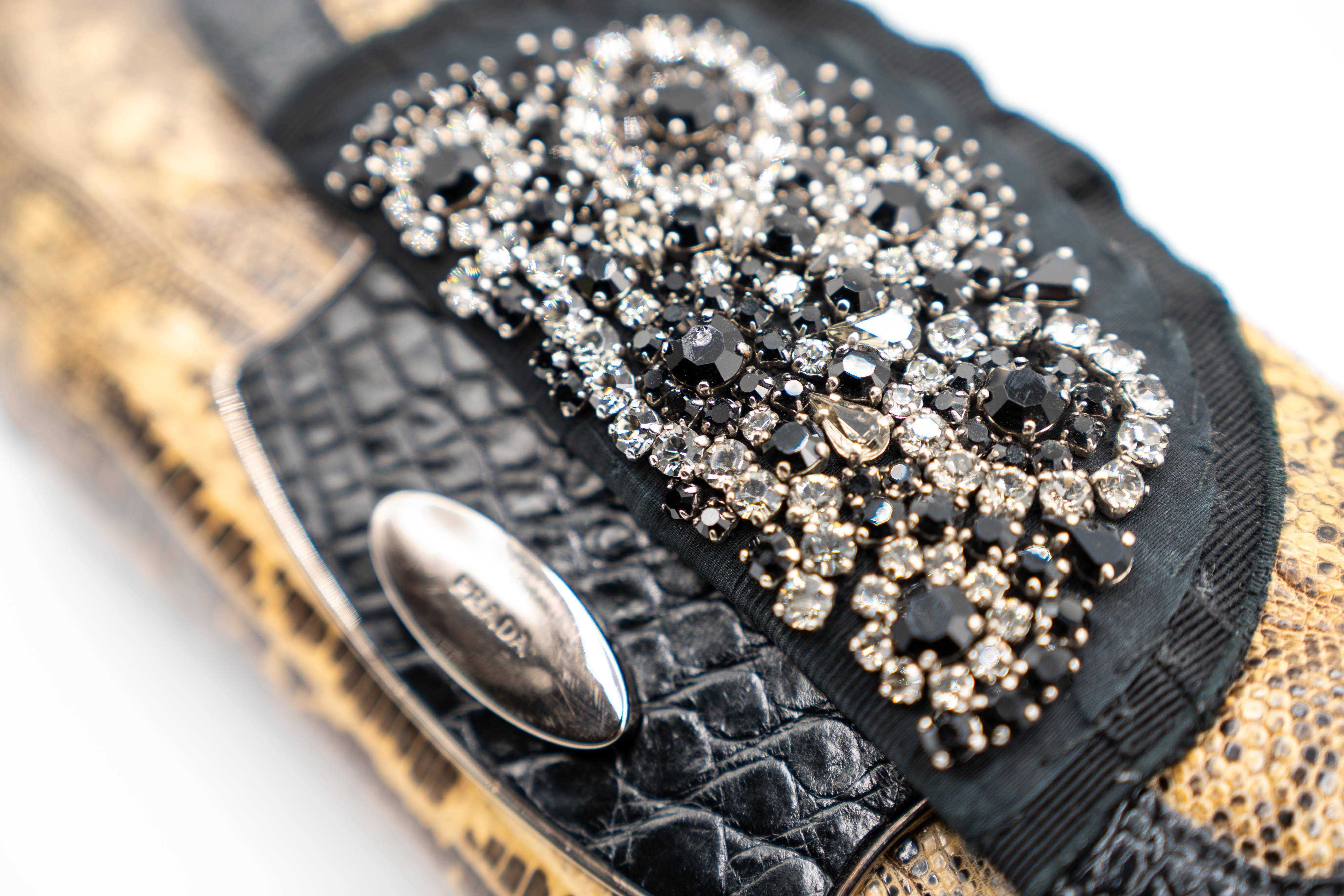 Prada F/W 2004 Lizard & Crocodile Crystal  Embellished Skipper Shoulder Bag For Sale 5