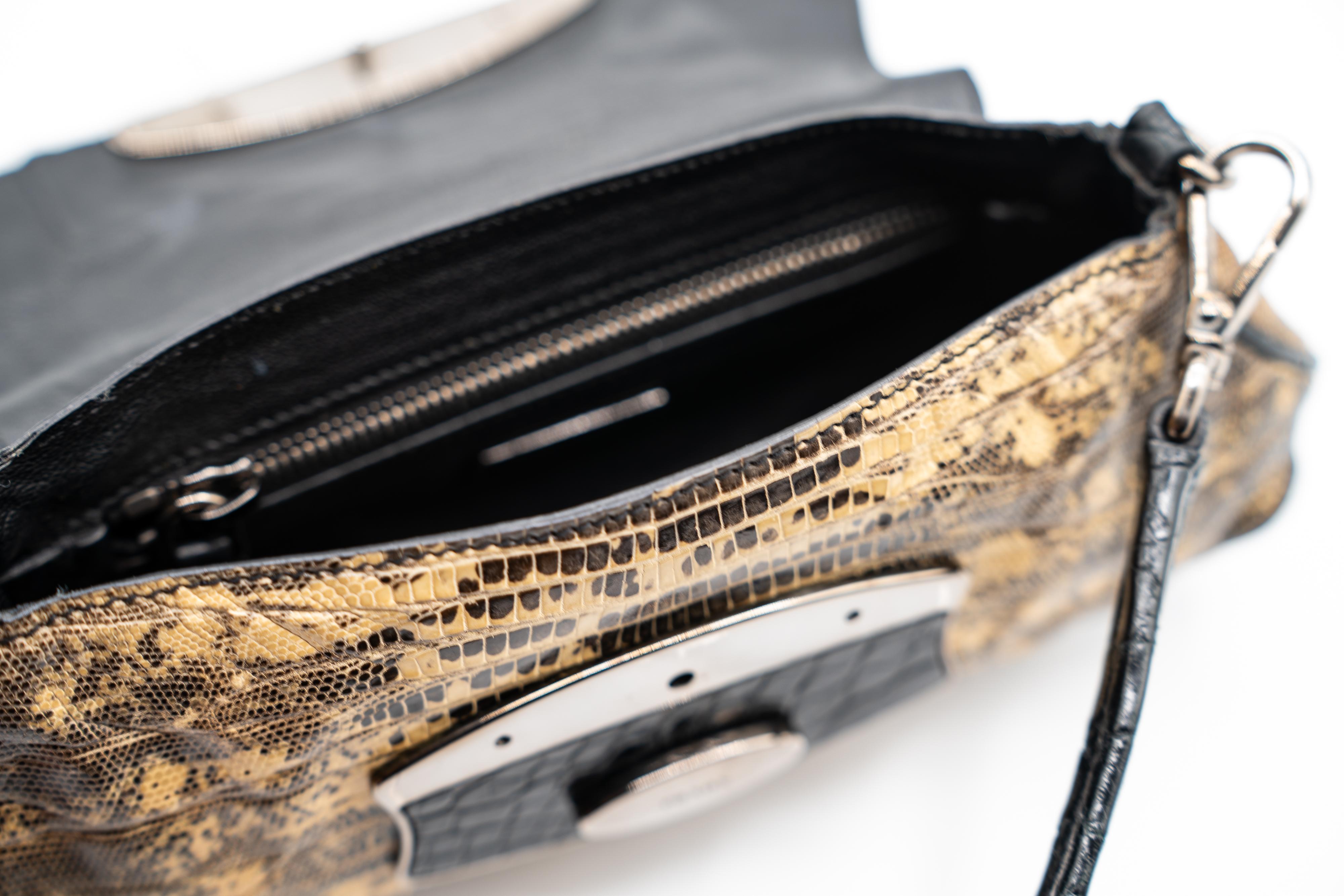 Prada F/W 2004 Lizard & Crocodile Crystal  Embellished Skipper Shoulder Bag For Sale 7