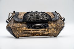 Prada F/W 2004 Lizard & Crocodile Crystal  Embellished Skipper Shoulder Bag