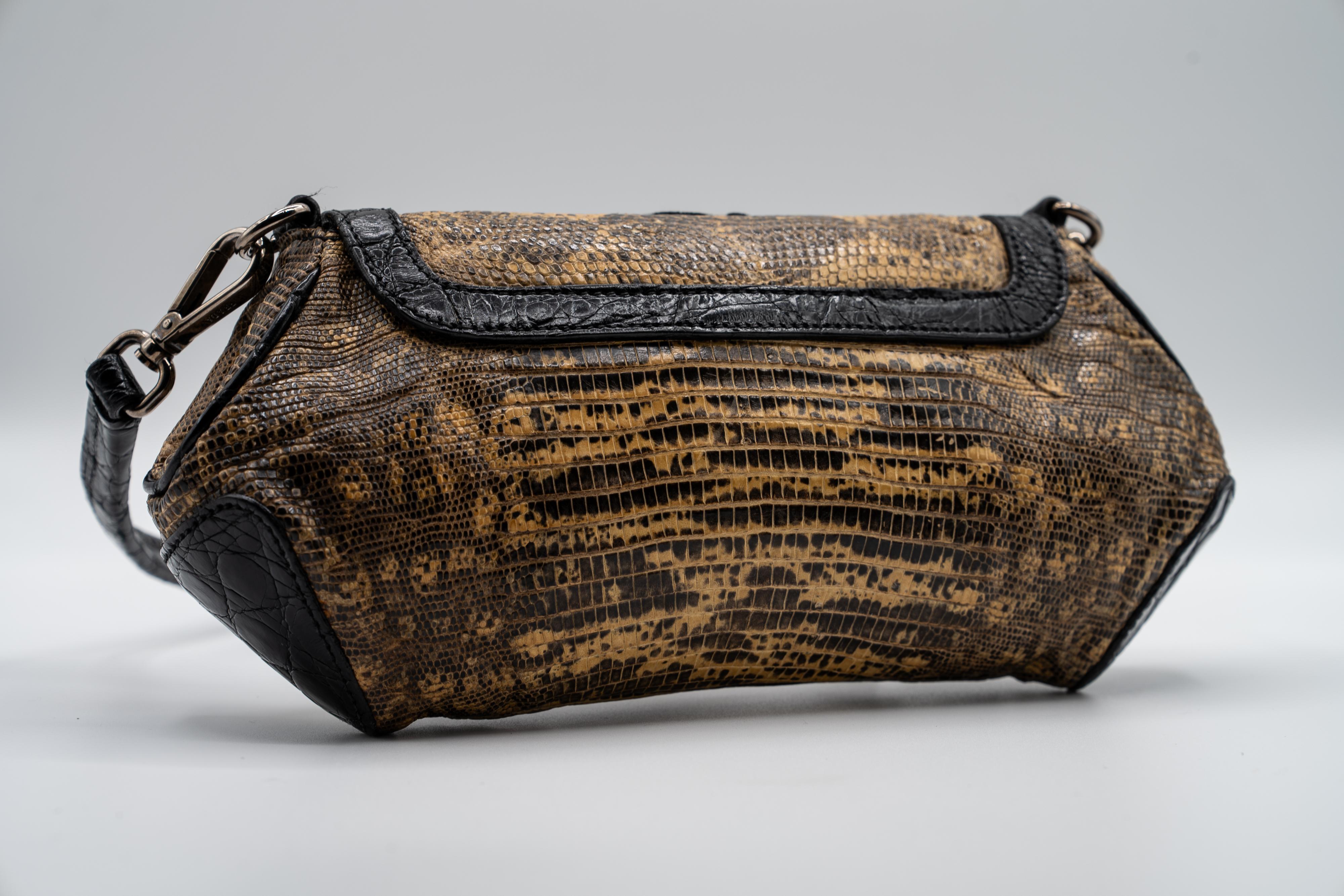 Prada F/W 2004 Lizard & Crocodile Crystal  Embellished Skipper Shoulder Bag In Good Condition For Sale In Boca Raton, FL
