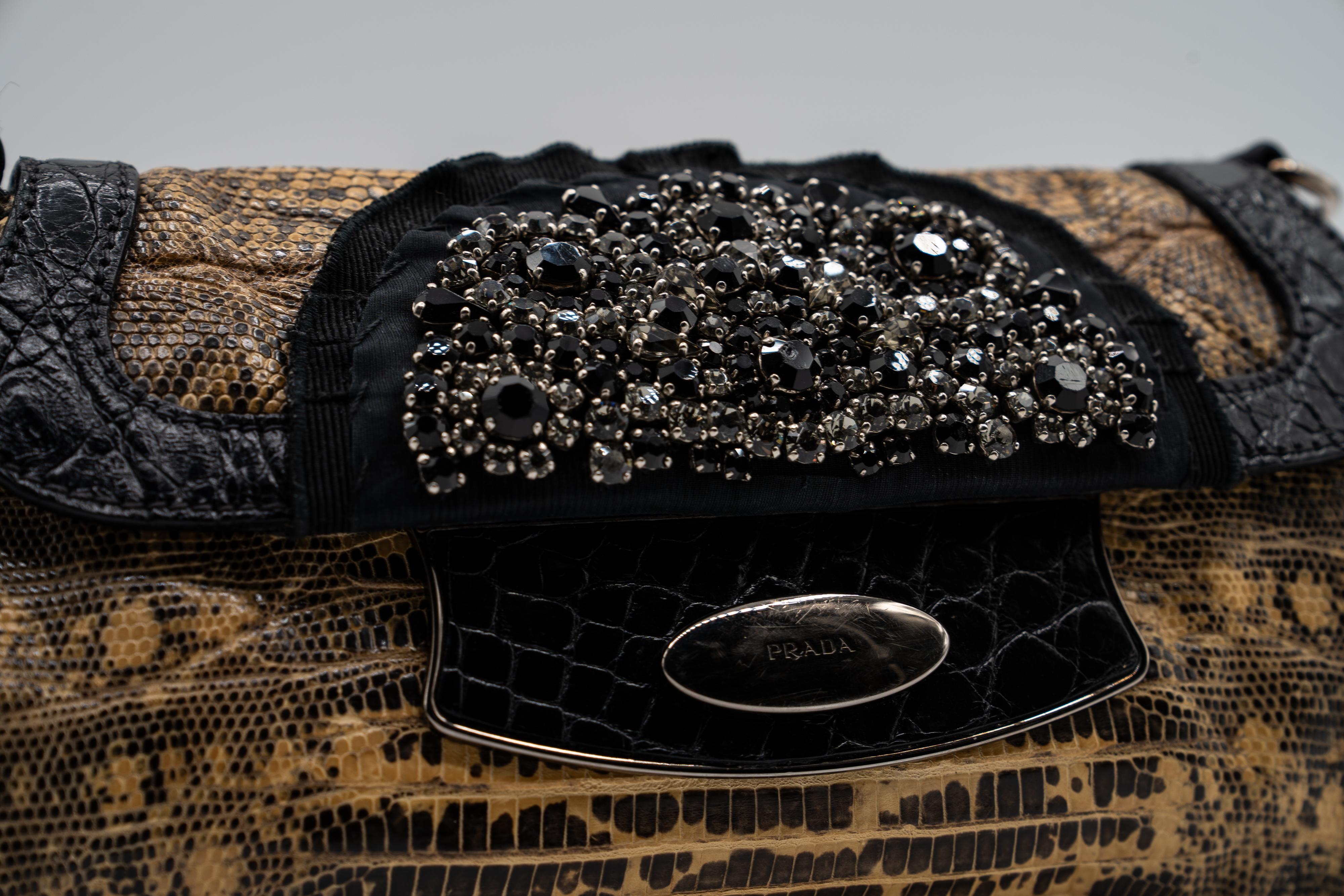 Prada F/W 2004 Lizard & Crocodile Crystal  Embellished Skipper Shoulder Bag For Sale 1