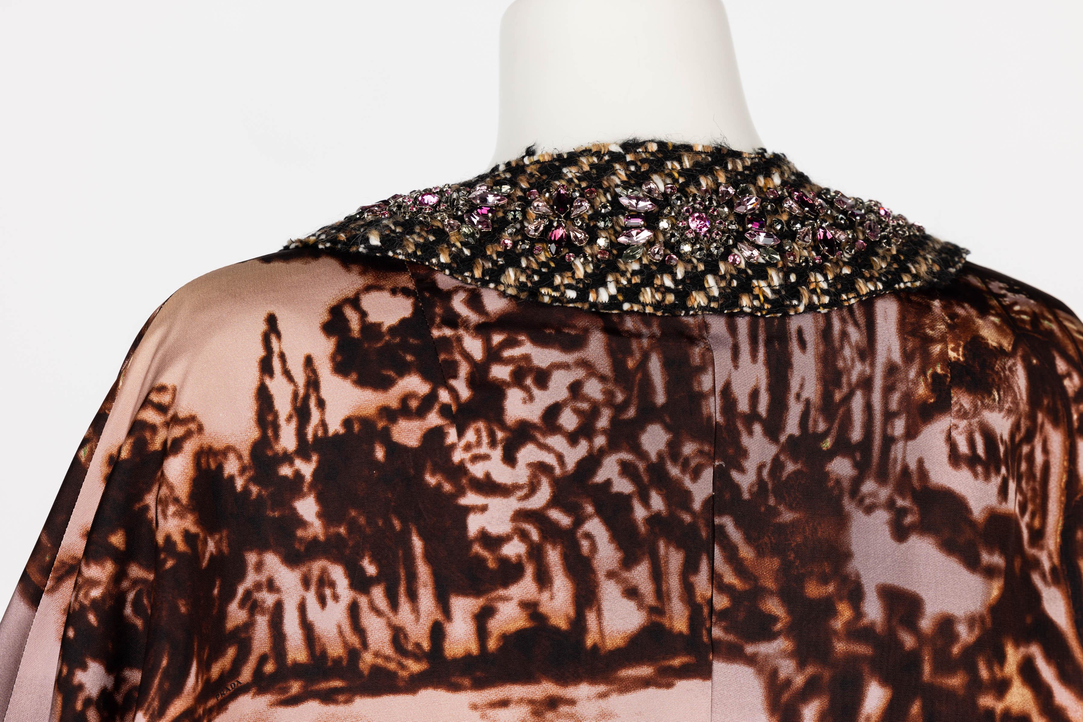 Prada  F/W 2004 Runway Silk Scenic Print Crystal Collar Coat 6