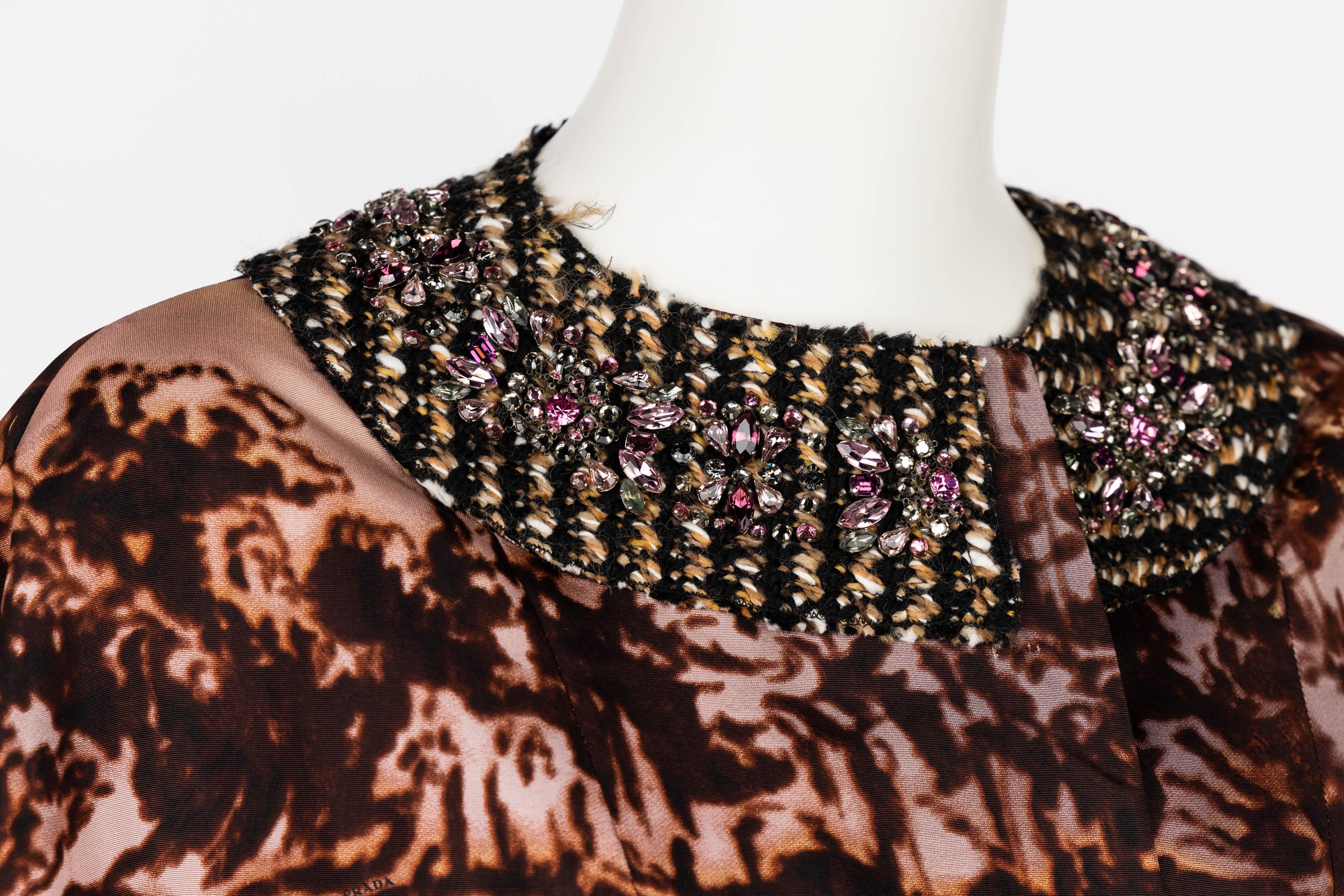 Prada  F/W 2004 Runway Silk Scenic Print Crystal Collar Coat 5