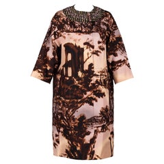 Prada  F/W 2004 Runway Silk Scenic Print Crystal Collar Coat