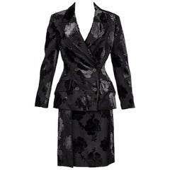 Vintage Prada F/W 2009 Runway Black Silk Velvet Floral Skirt Suit New W/Tags