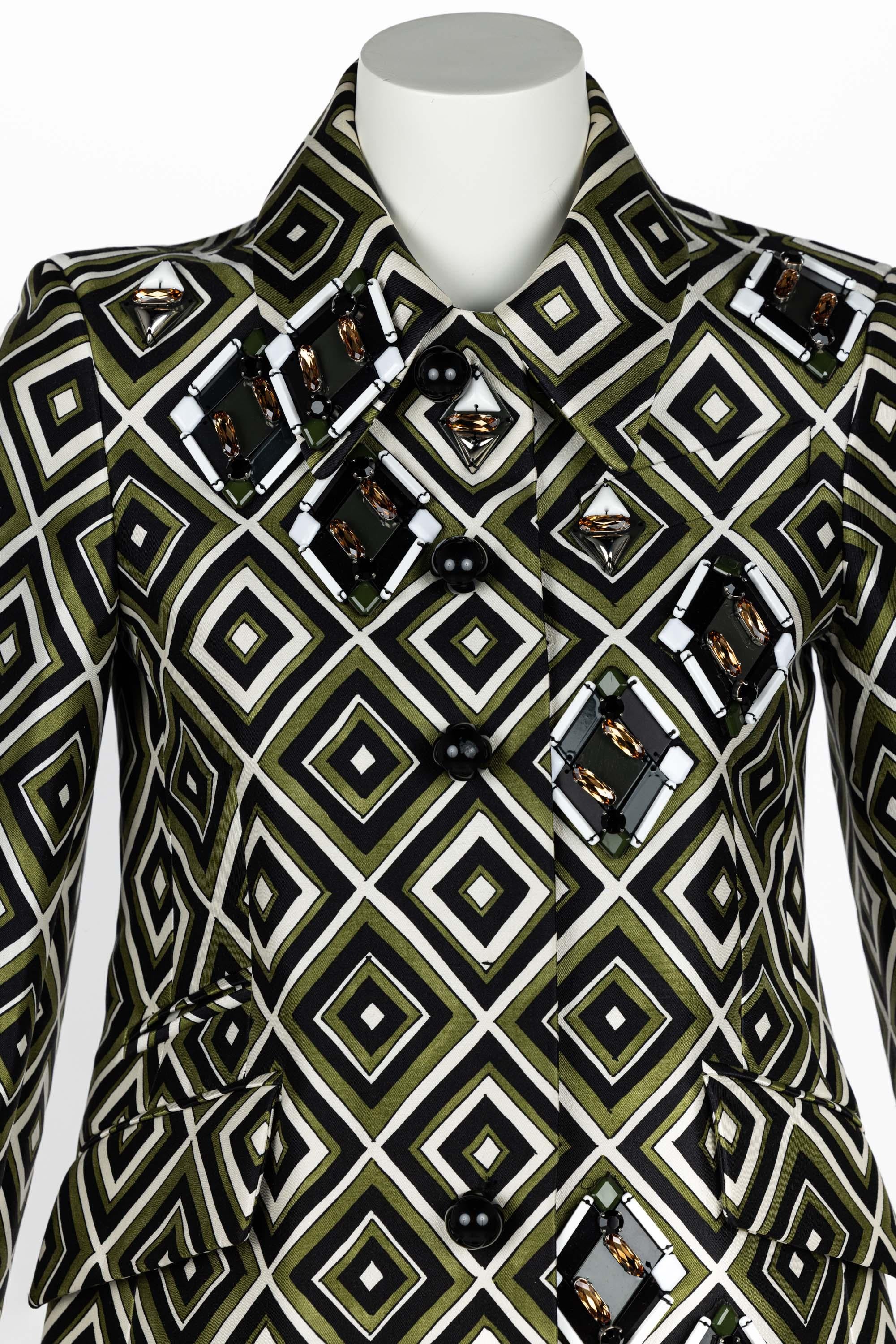 Prada F/W 2012 Geometric Print Crystal & Plexi Embellished Belted Jacket 2