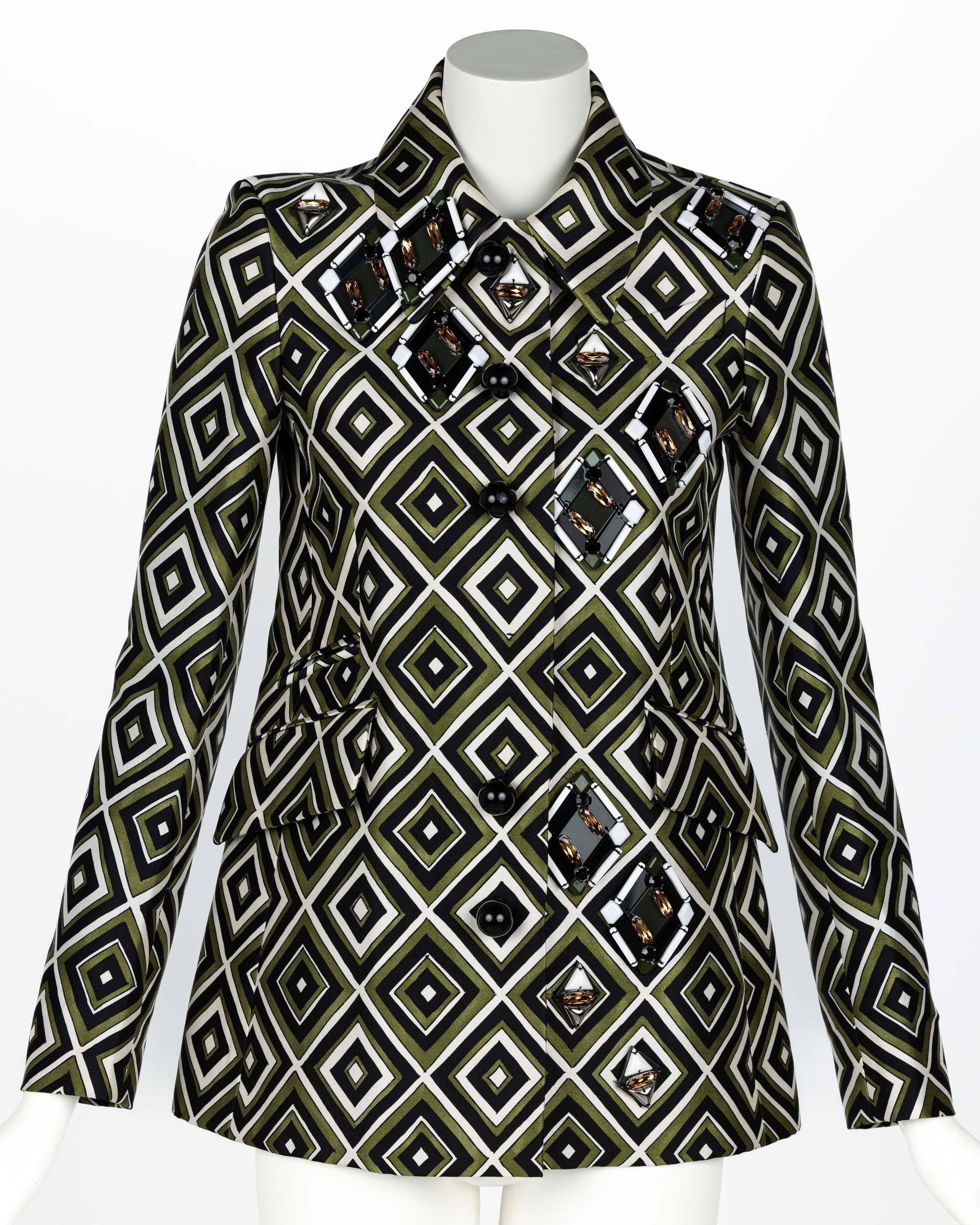 Prada F/W 2012 Geometric Print Crystal & Plexi Embellished Belted Jacket 3