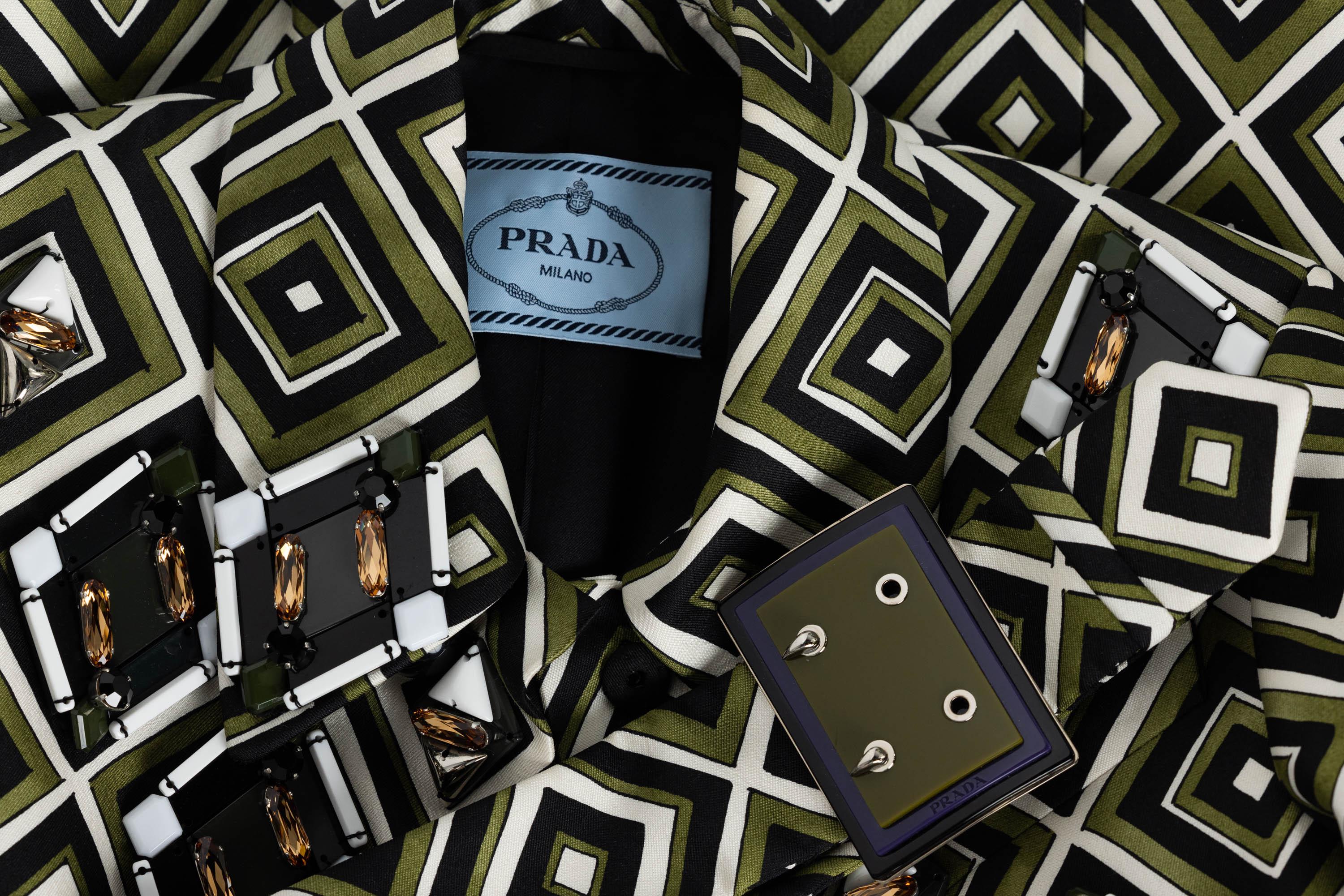 Prada F/W 2012 Geometric Print Crystal & Plexi Embellished Belted Jacket 5