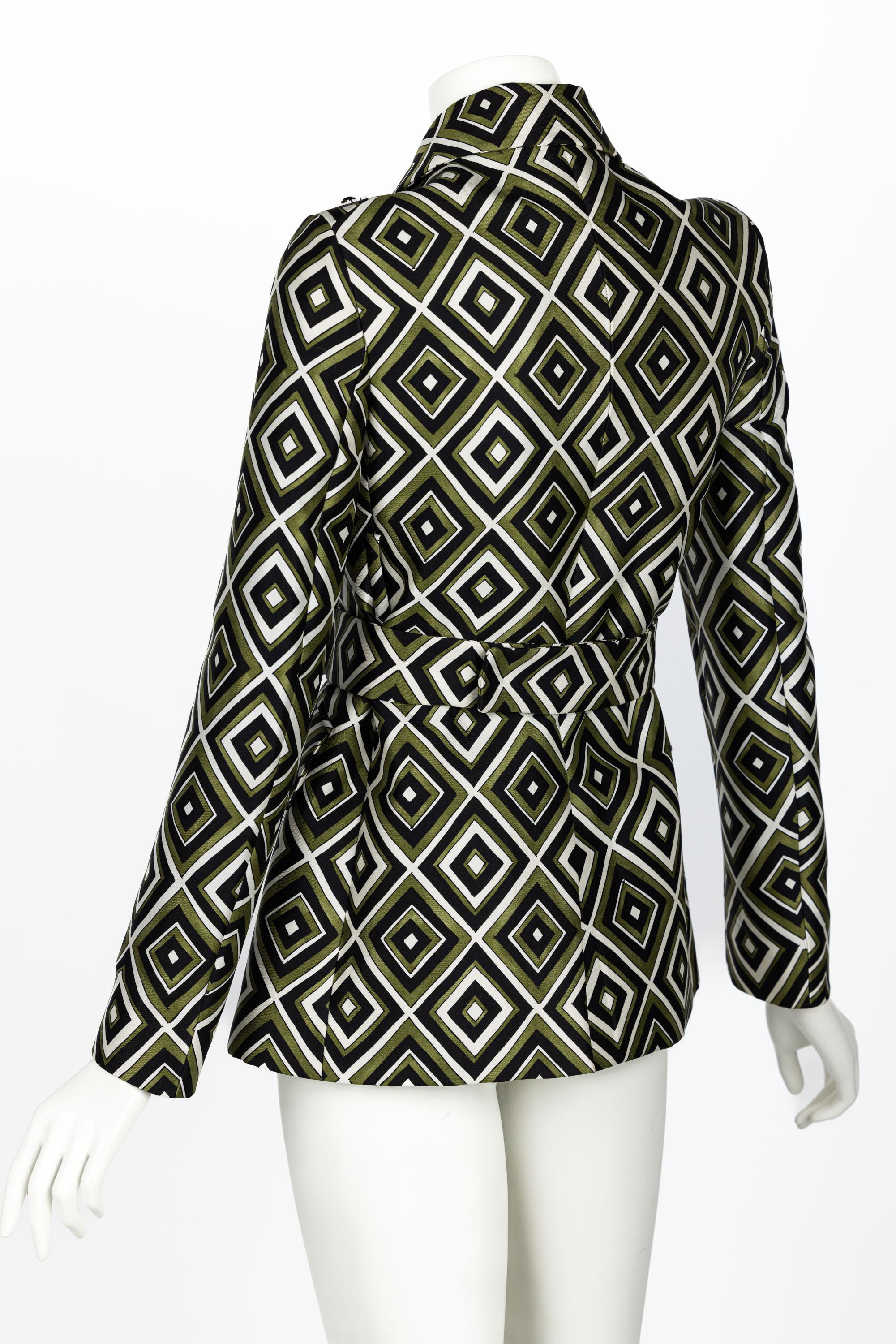 Prada F/W 2012 Geometric Print Crystal & Plexi Embellished Belted Jacket For Sale 1