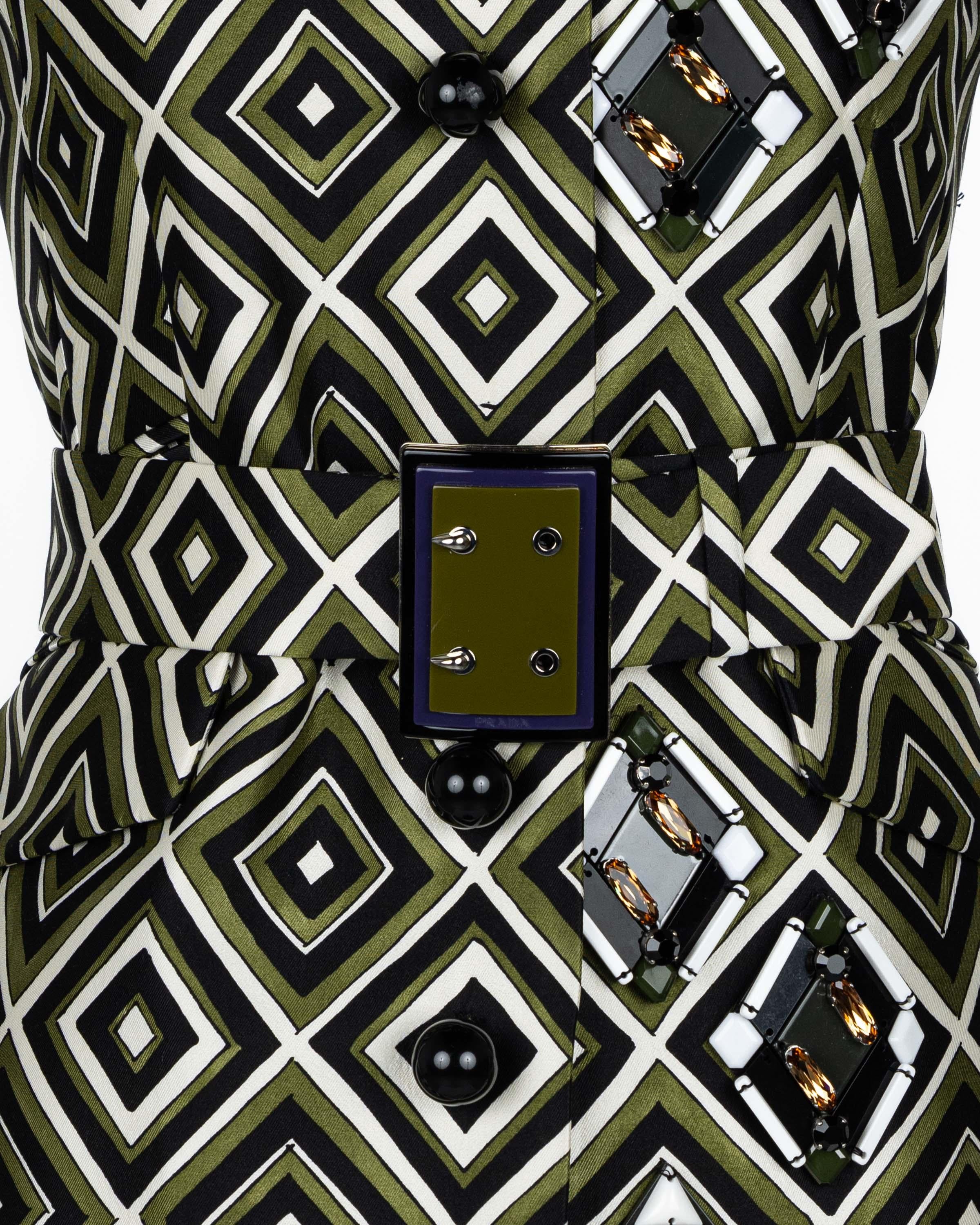 Women's Prada F/W 2012 Geometric Print Crystal & Plexi Embellished Belted Jacket