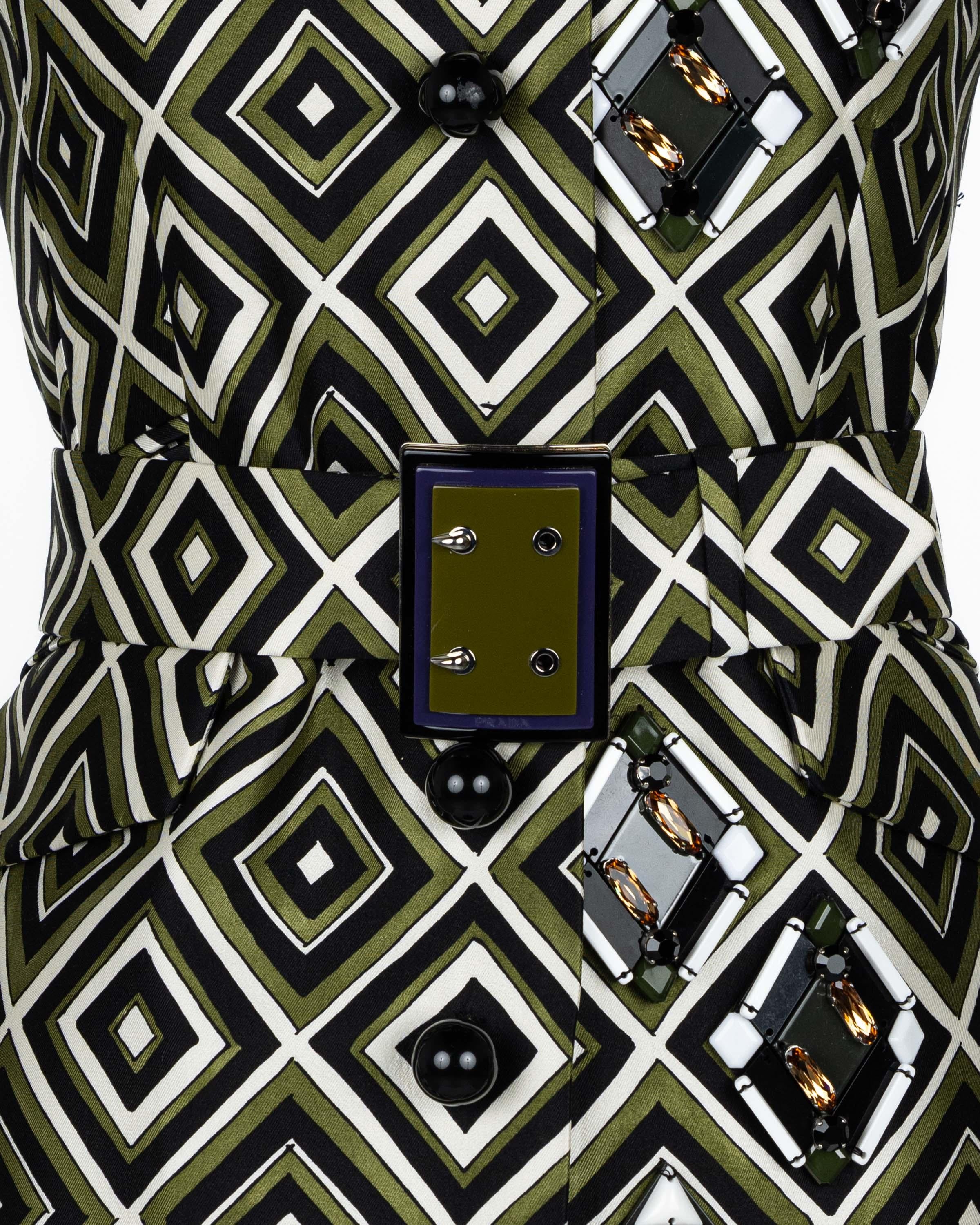 Prada F/W 2012 Geometric Print Crystal and Plexi Embellished Belted ...