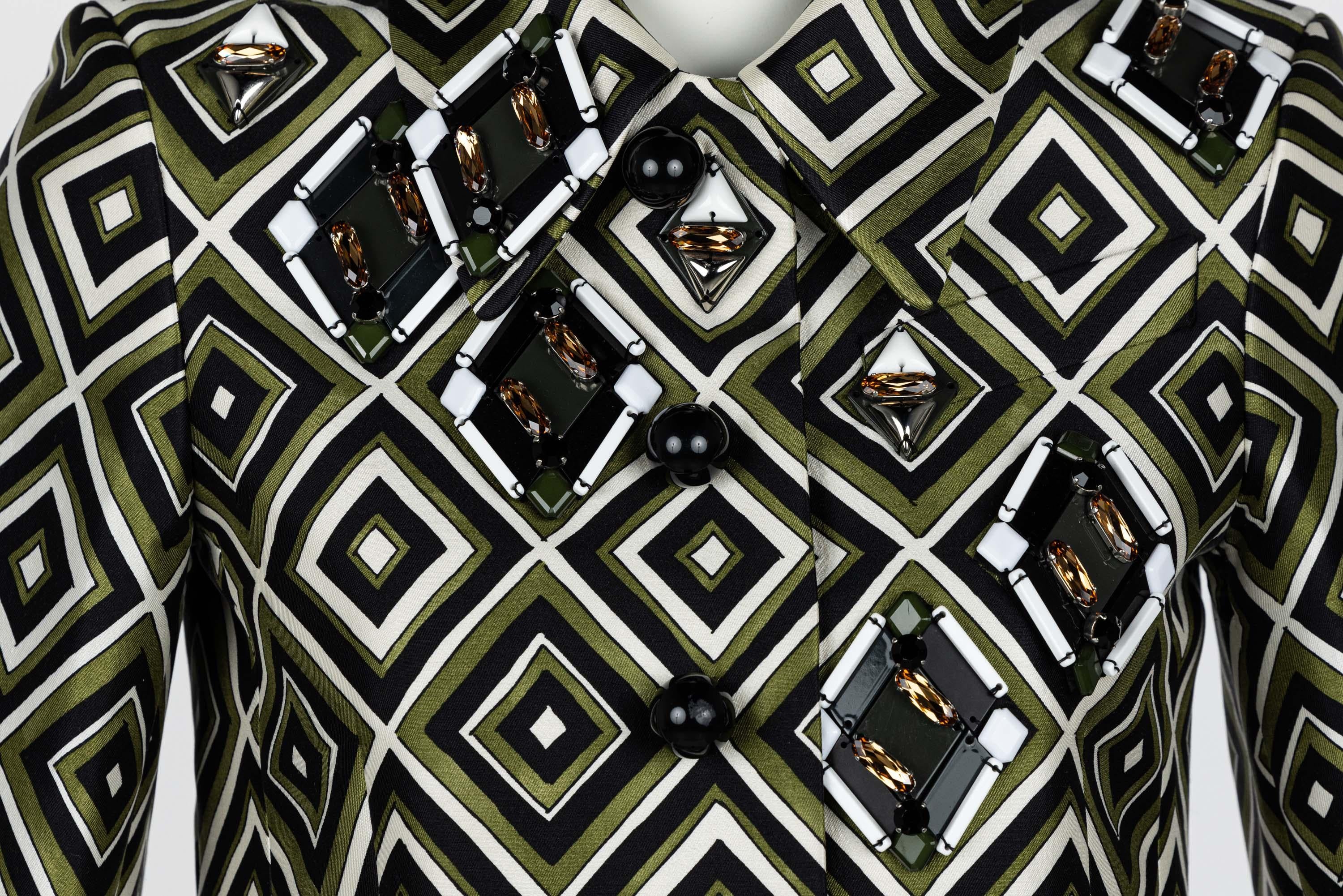 Prada F/W 2012 Geometric Print Crystal & Plexi Embellished Belted Jacket For Sale 5