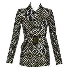 Used Prada F/W 2012 Geometric Print Crystal & Plexi Embellished Belted Jacket