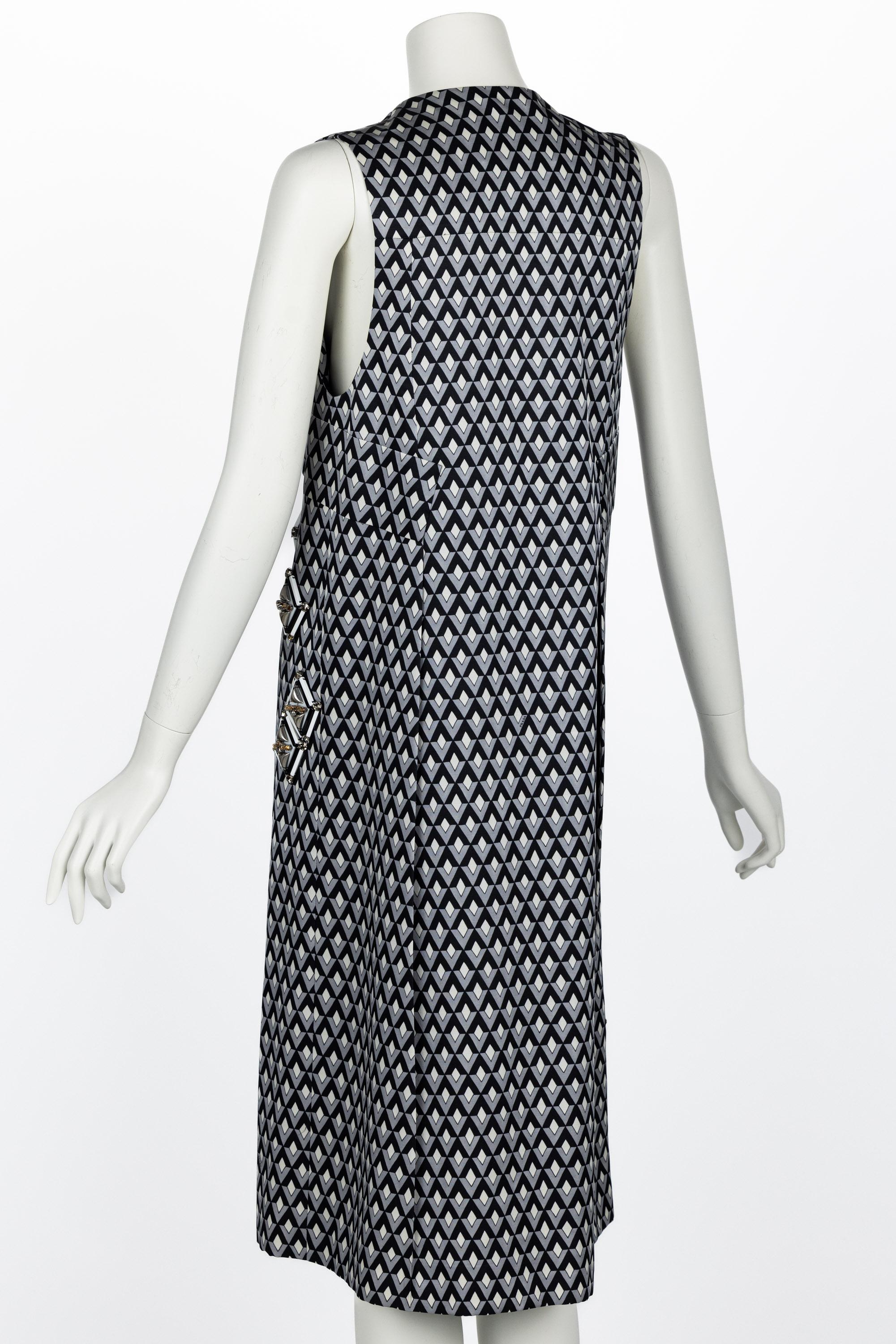 Prada F/W 2012 Geometric Print Crystal & Plexi Embellished Maxi Vest In Excellent Condition In Boca Raton, FL