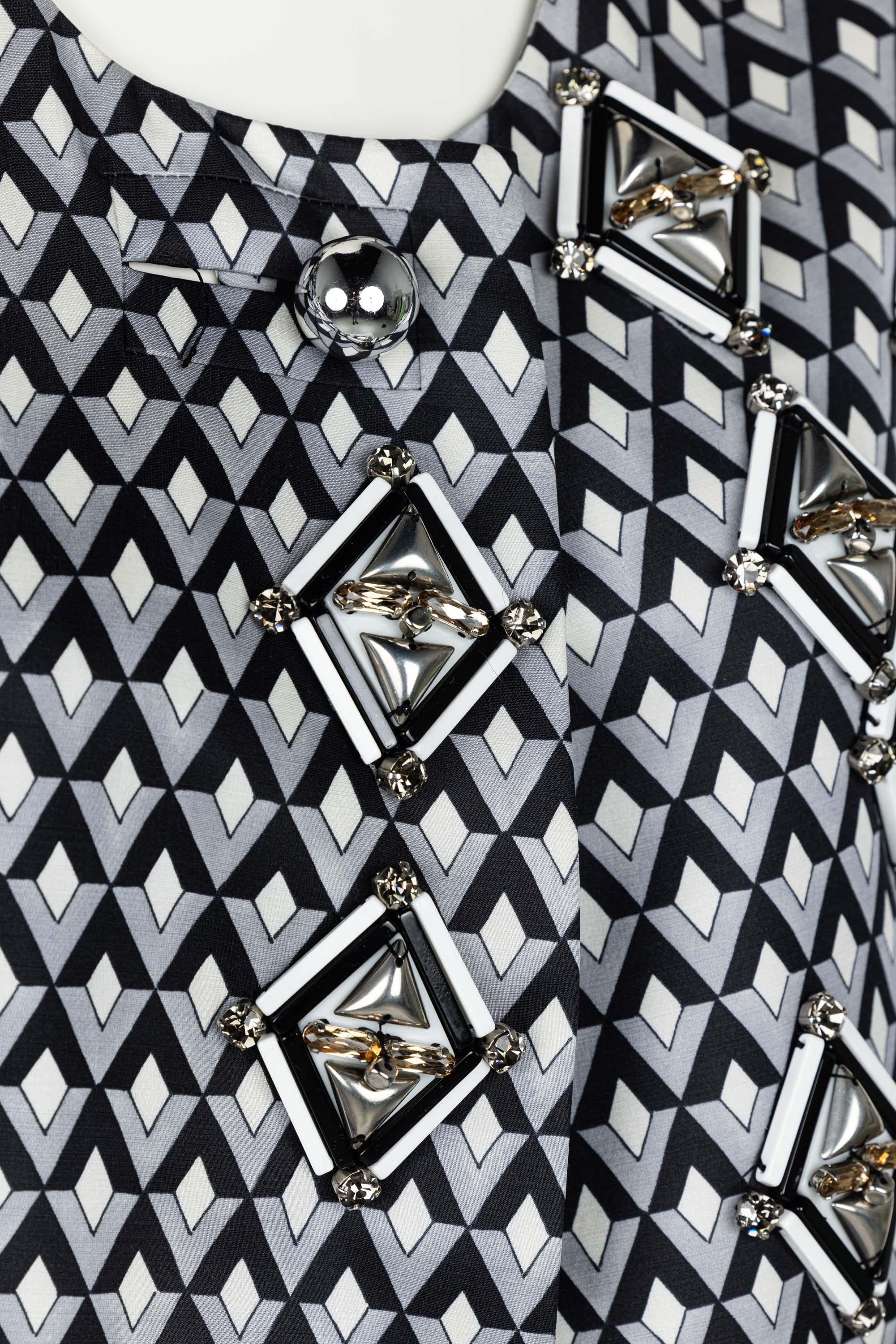 Women's Prada F/W 2012 Geometric Print Crystal & Plexi Embellished Maxi Vest