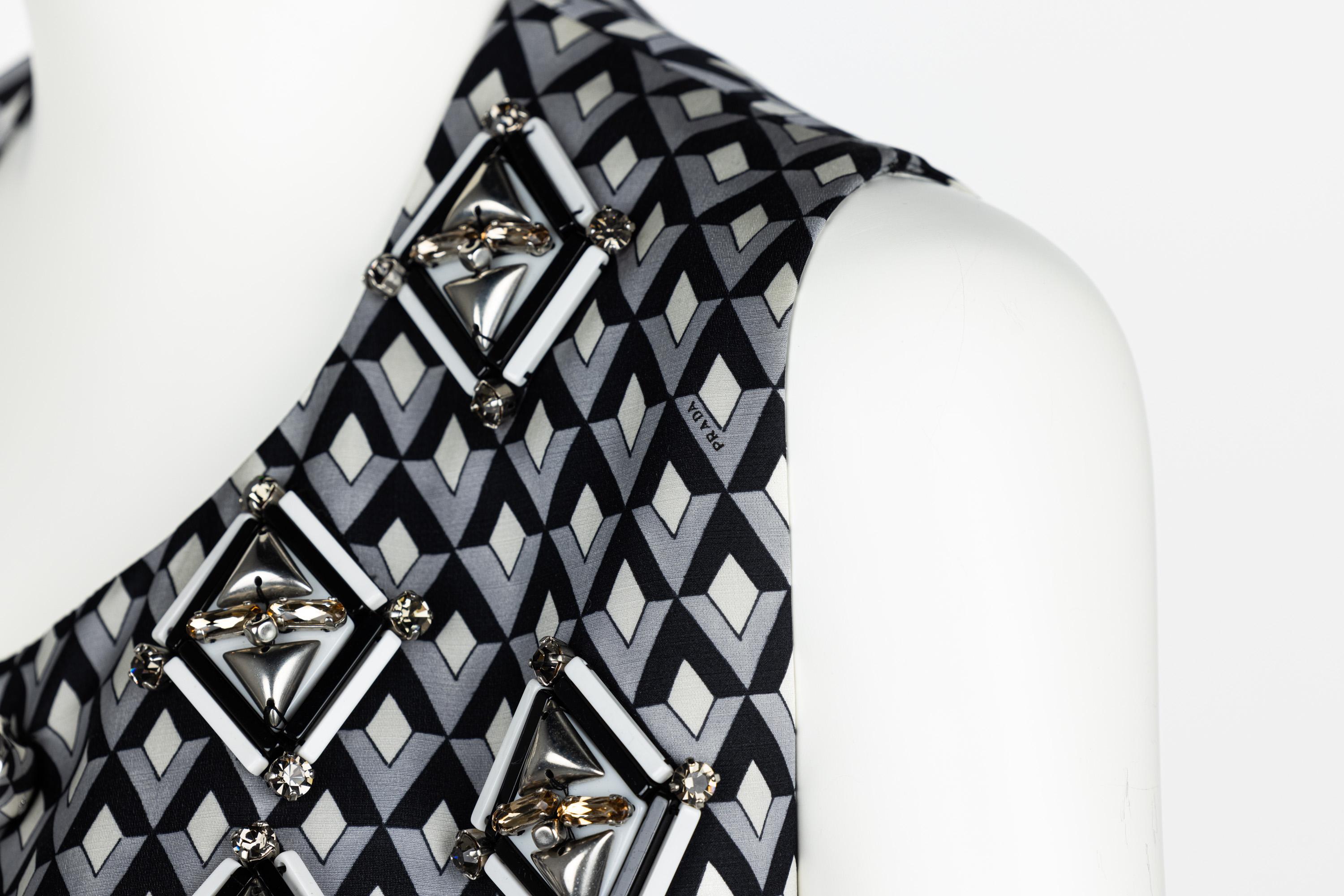 Prada F/W 2012 Geometric Print Crystal & Plexi Embellished Maxi Vest 2