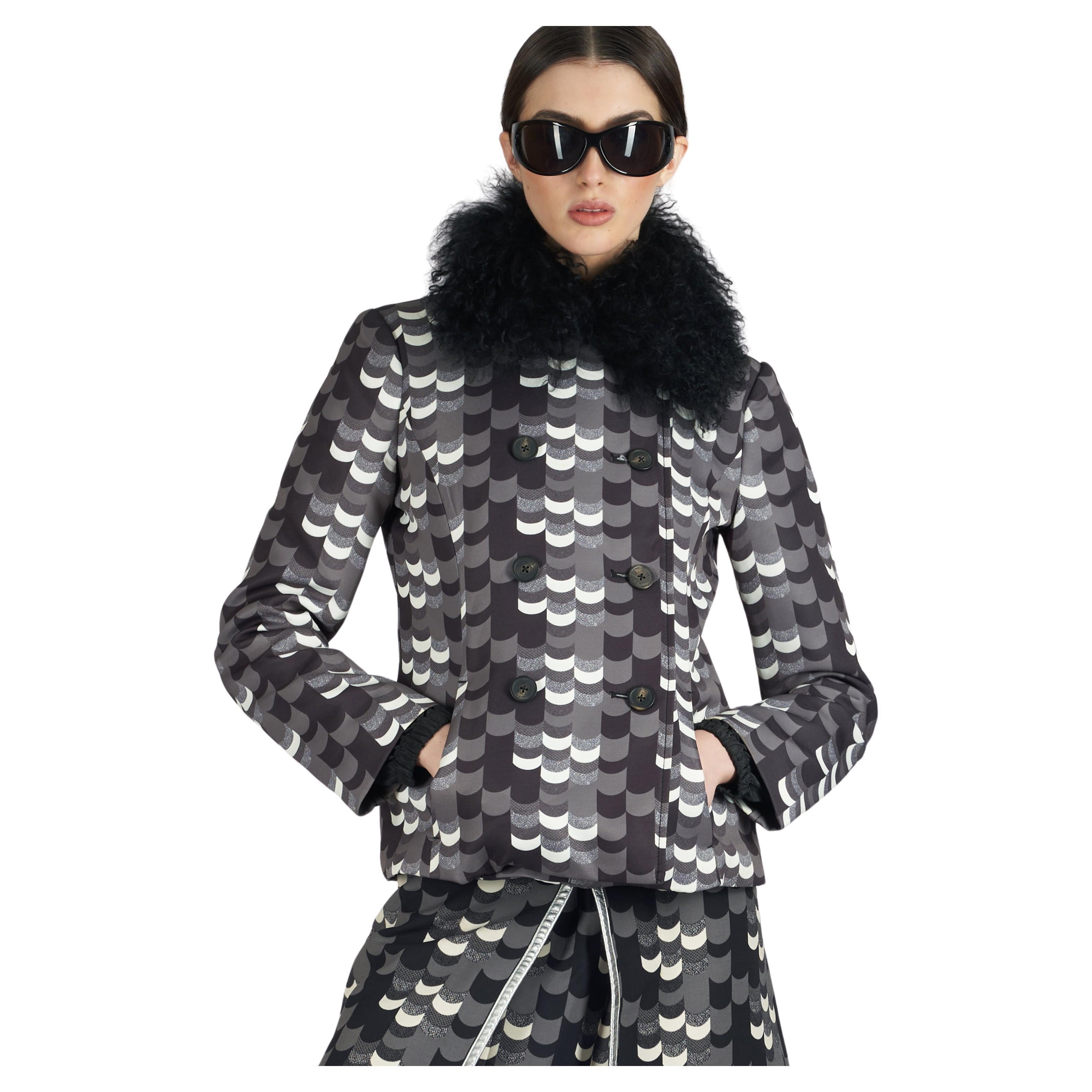 Prada F/W 2014 Short Grey & Black Afghan Coat For Sale