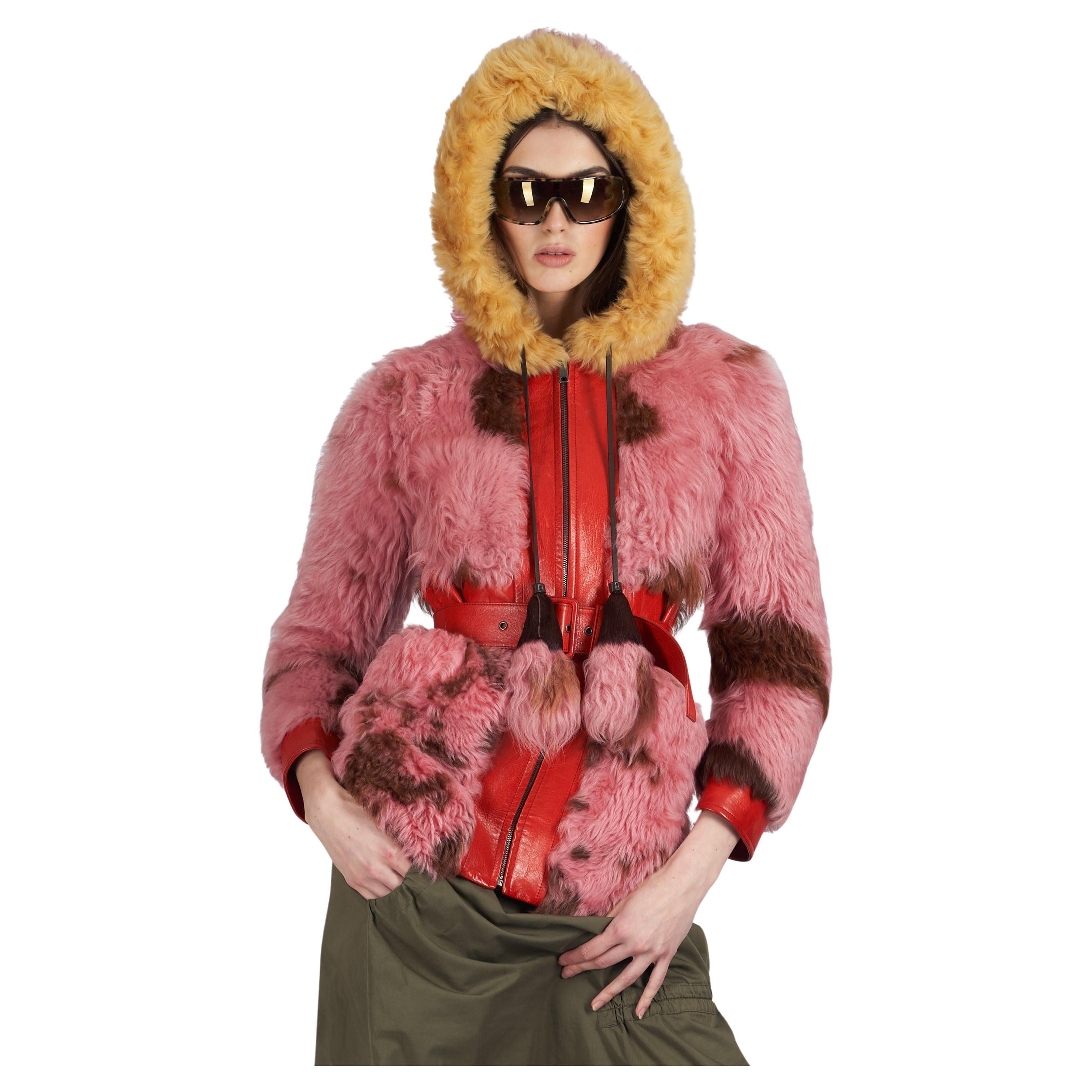 Prada F/W 2017 Runway Pink Shearling Coat For Sale