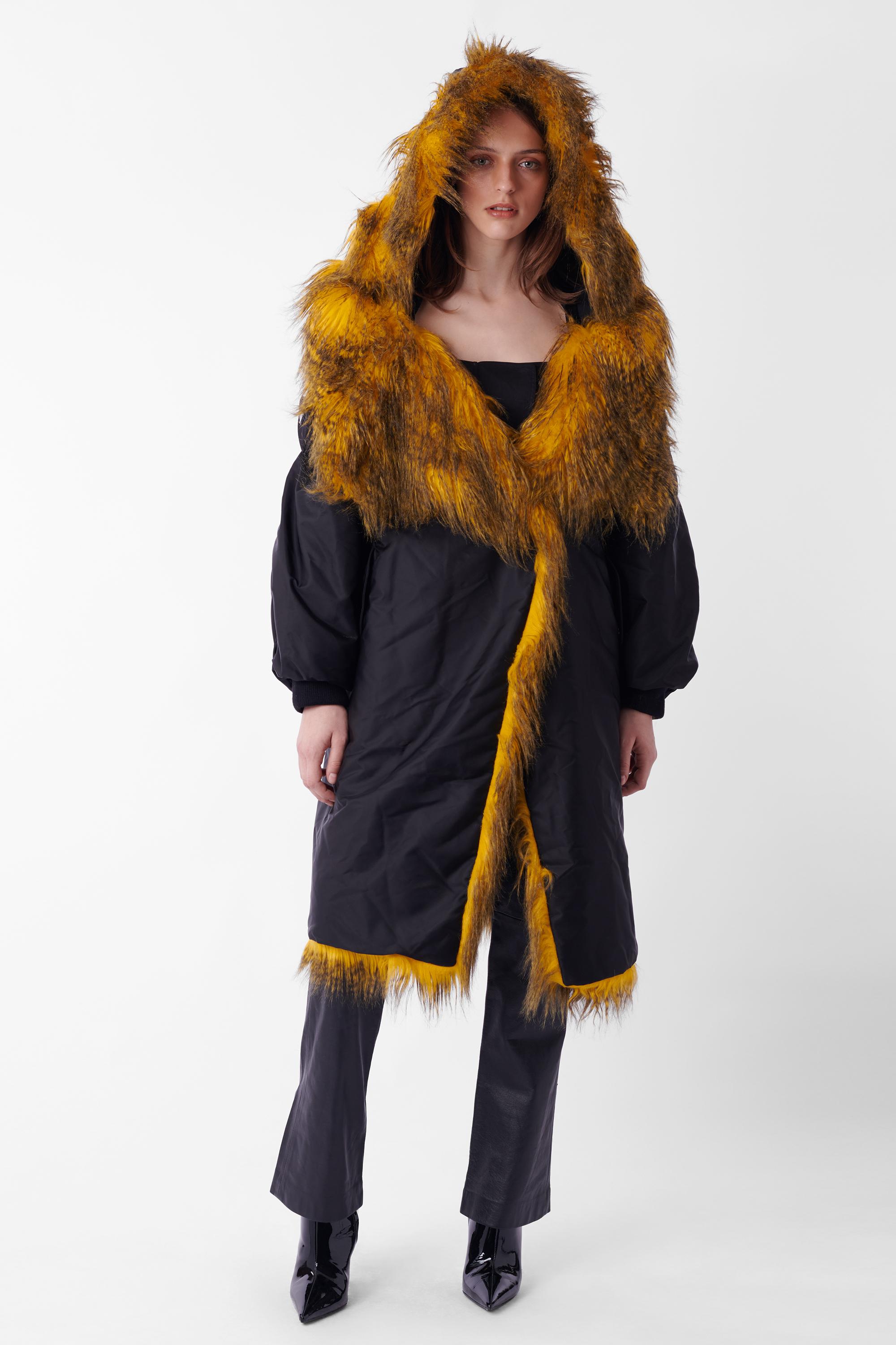 Prada  F/W 2021 Runway Nylon Black and Yellow Hooded Coat 1