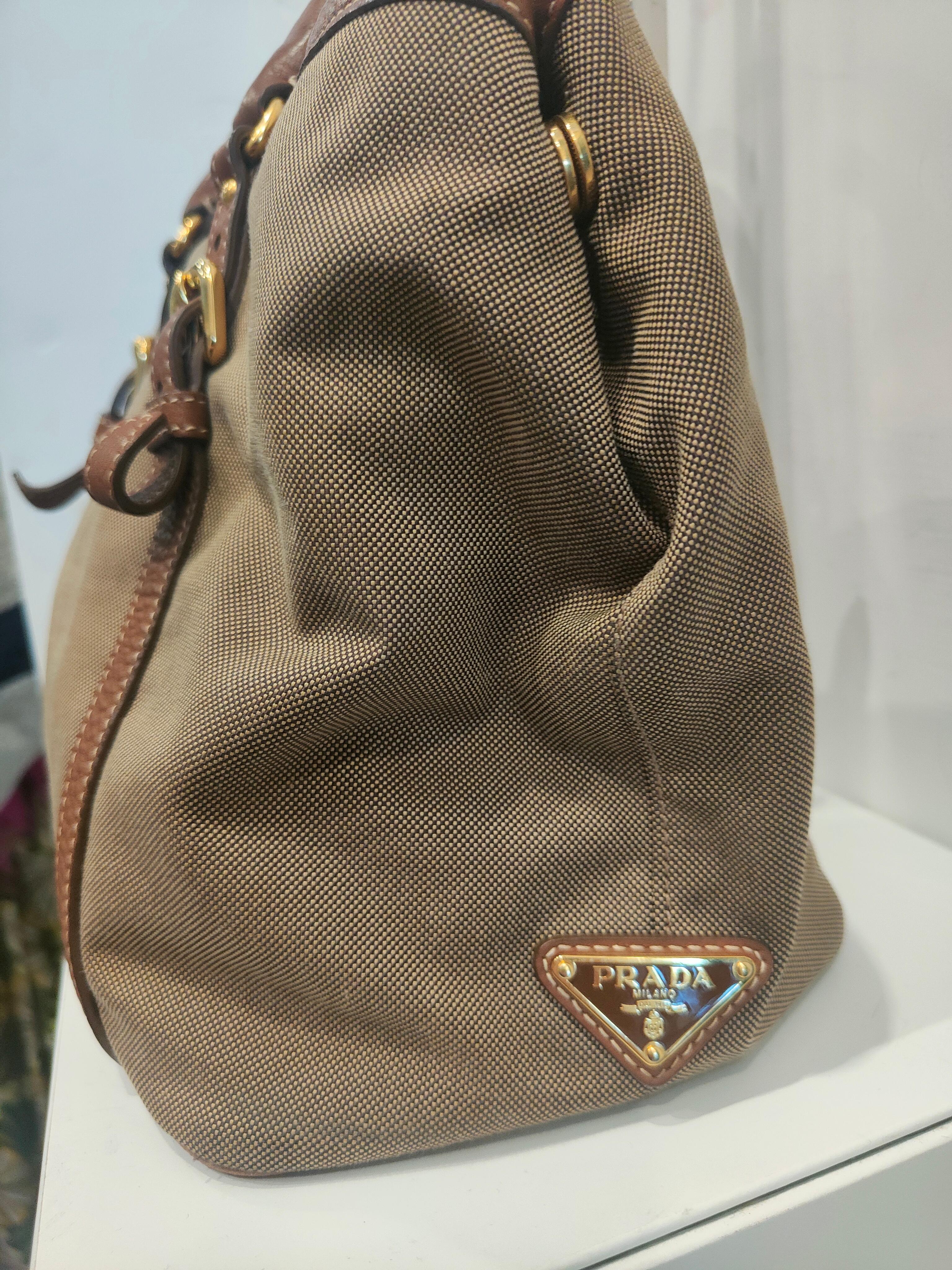 da uomo o donna Borsa a manico o a spalla in tessuto e pelle di Prada