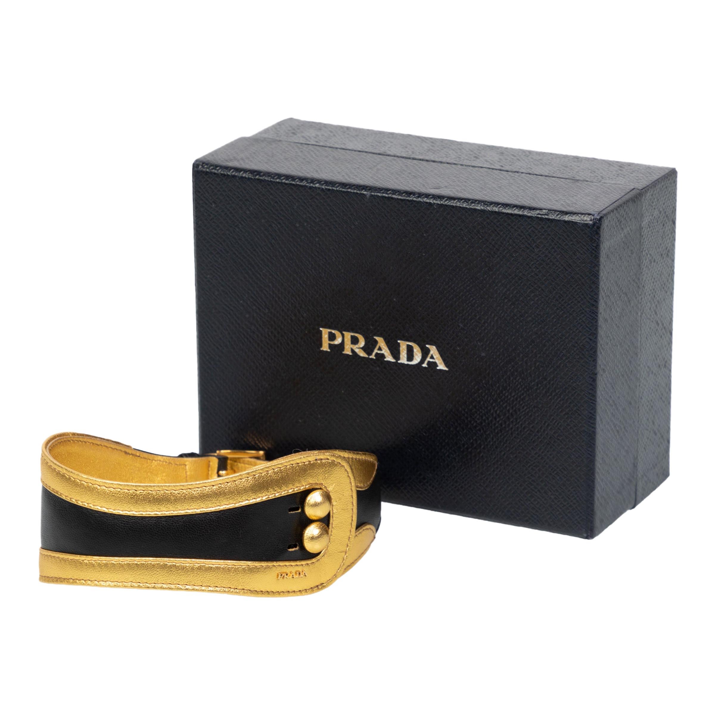 Prada Fairy Collection Black Gold Leather Choker Necklace For Sale