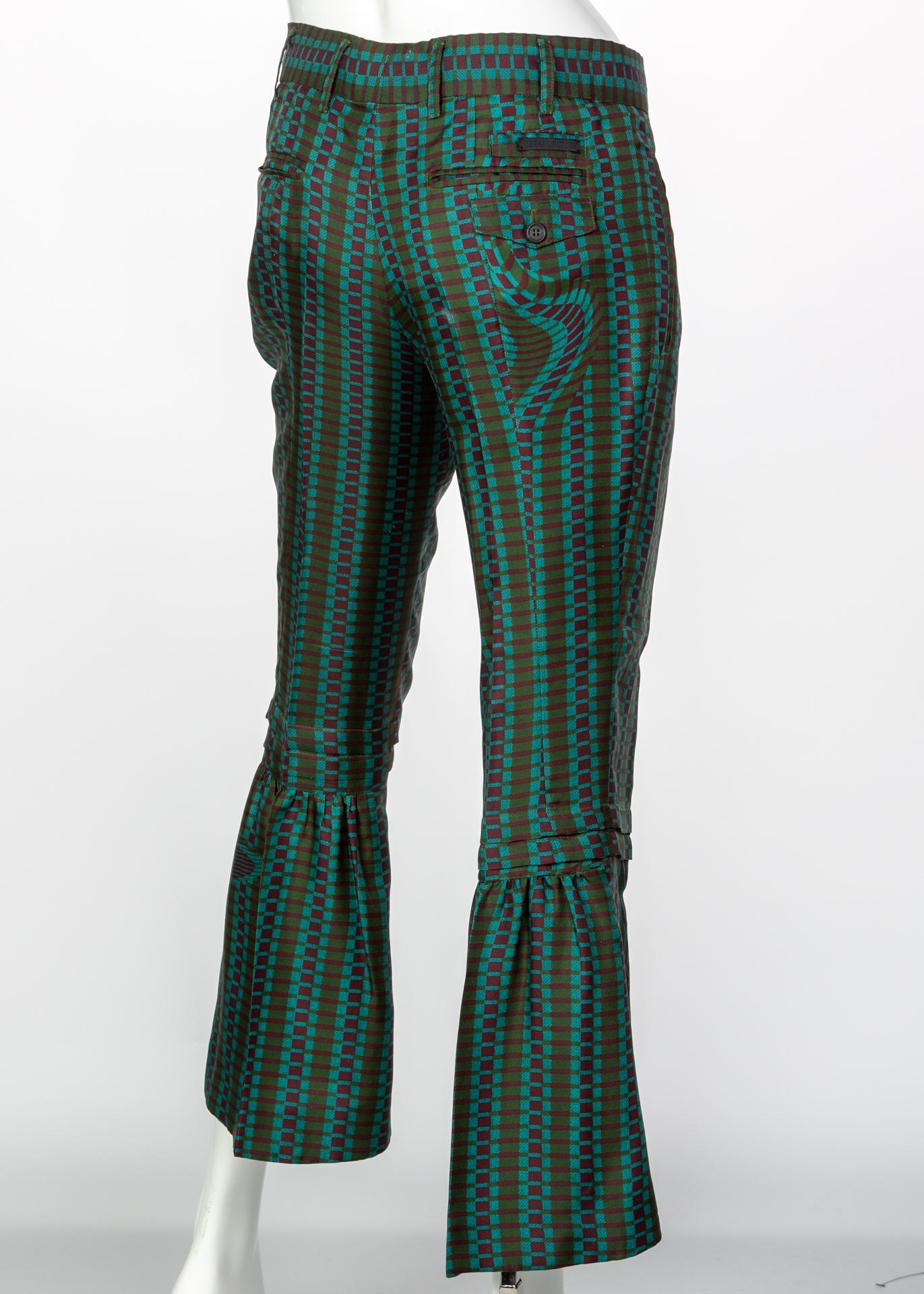 Prada Fairy Collection Green Purple Printed Flared Runway Pants, 2008 In Excellent Condition In Boca Raton, FL