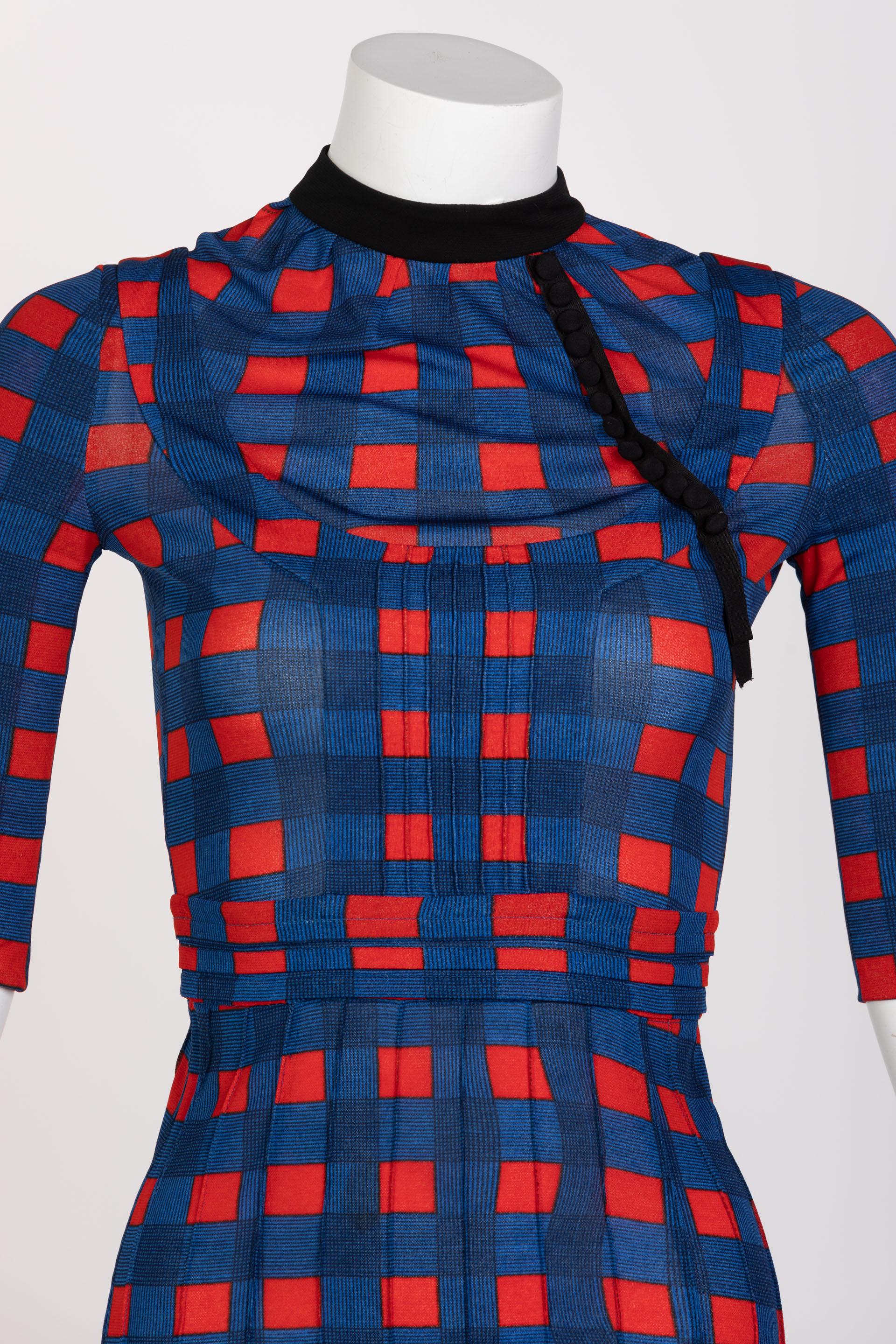 Prada Fairy Collection Red Blue Check Dress Spring 2008 In Excellent Condition In Boca Raton, FL