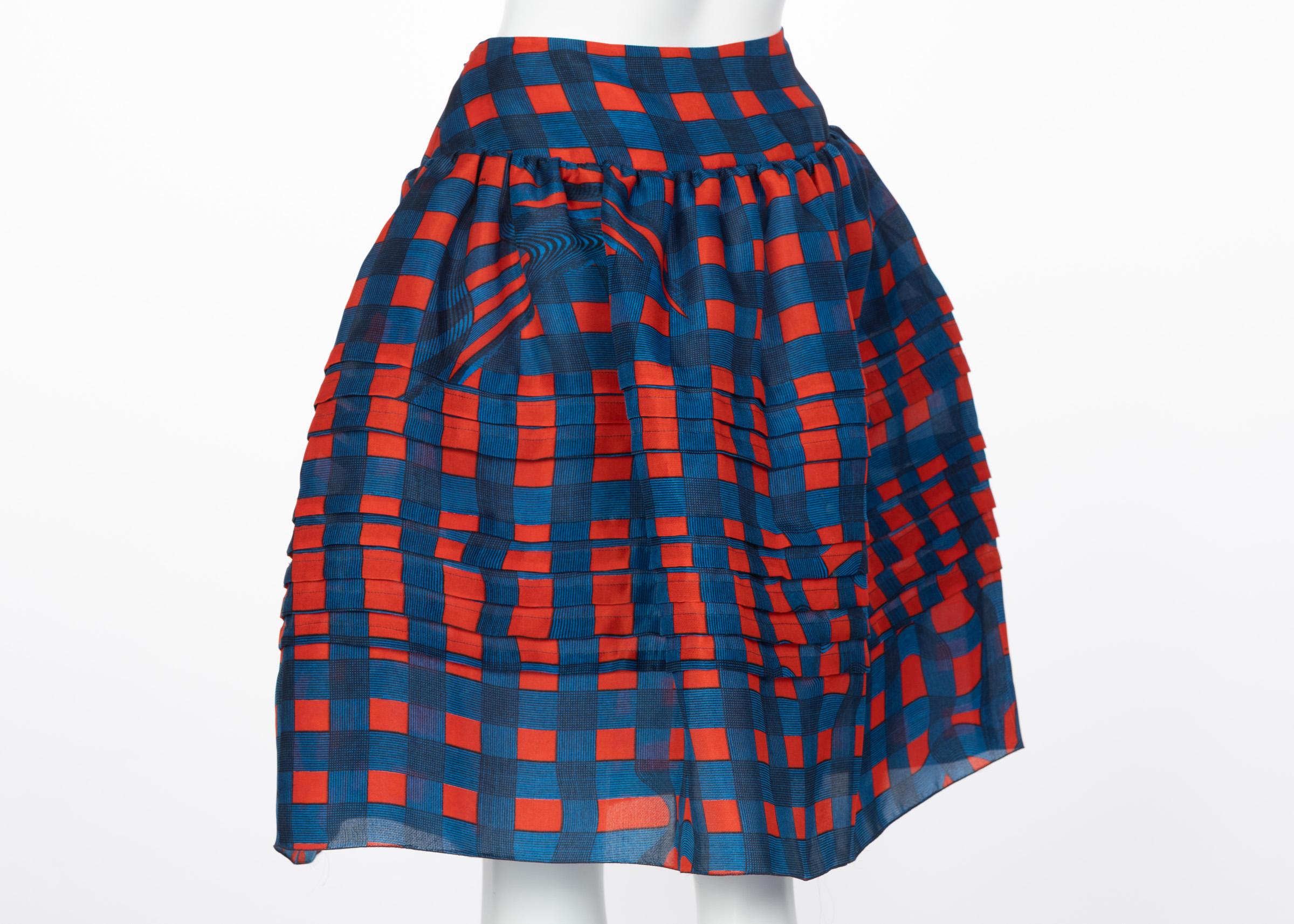 Purple Prada Fairy Collection Red Blue Plaid Silk Skirt, 2008