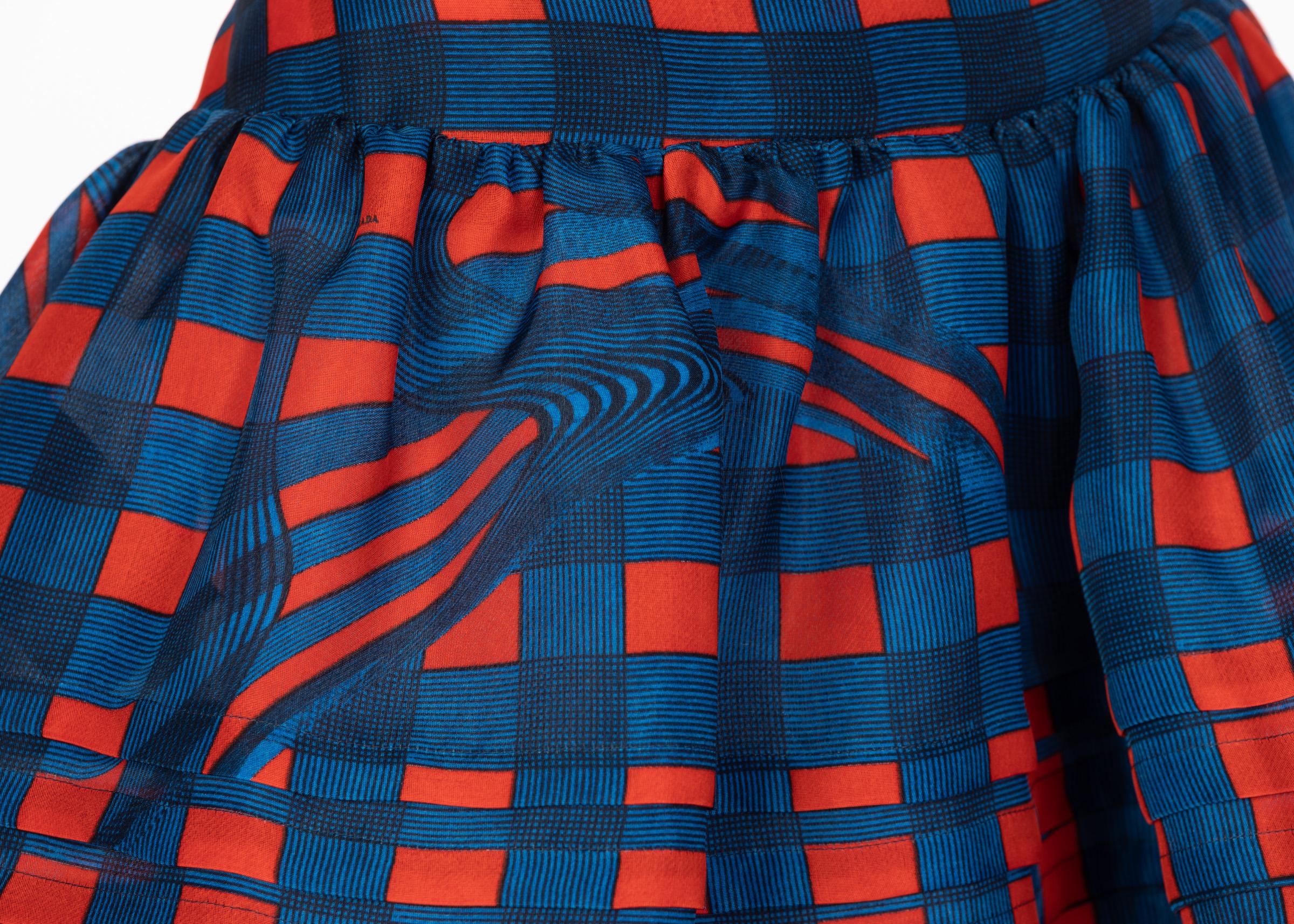 Prada Fairy Collection Red Blue Plaid Silk Skirt, 2008 2