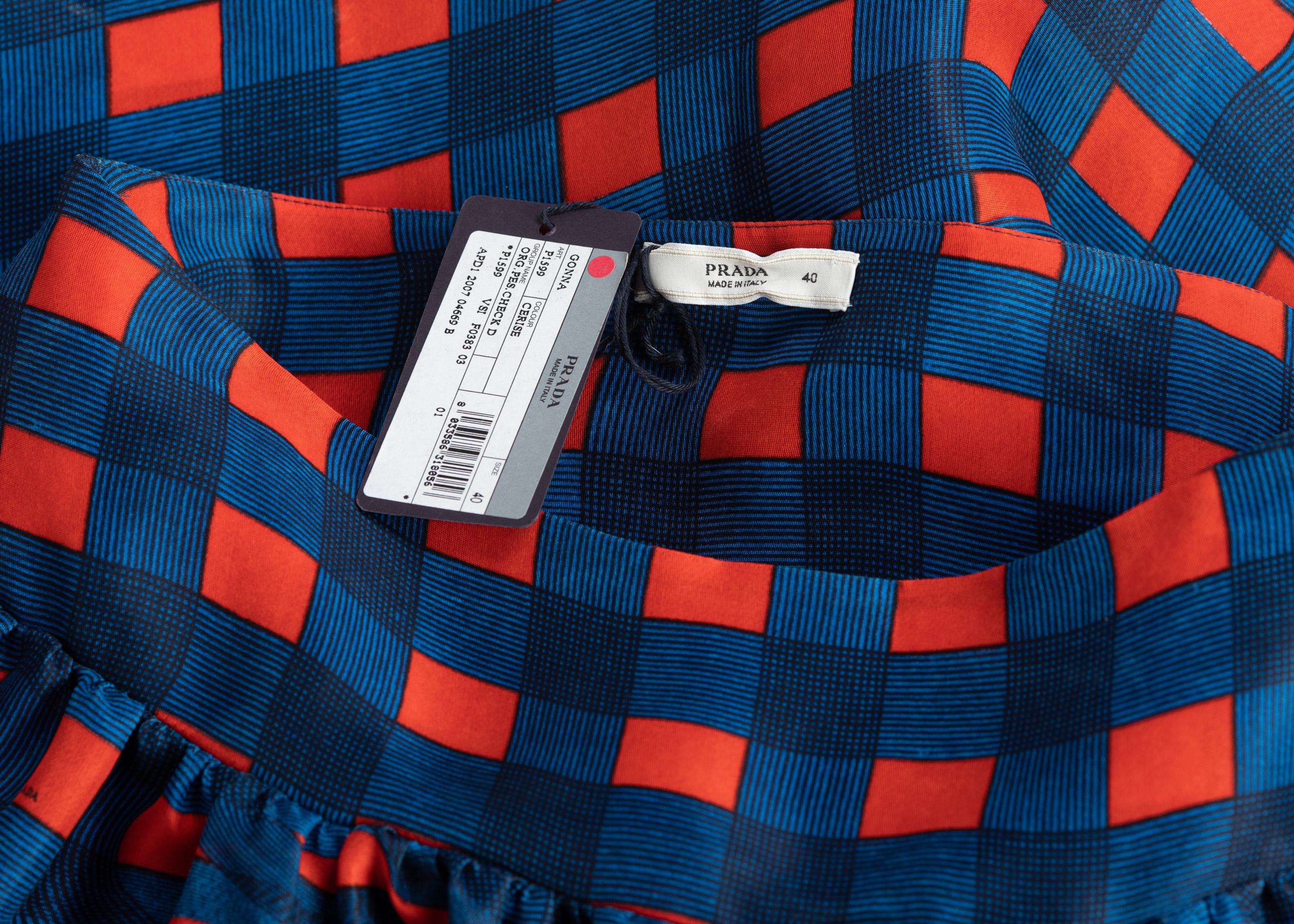 Prada Fairy Collection Red Blue Plaid Silk Skirt, 2008 3