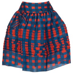 Prada Fairy Collection Red Blue Plaid Silk Skirt, 2008