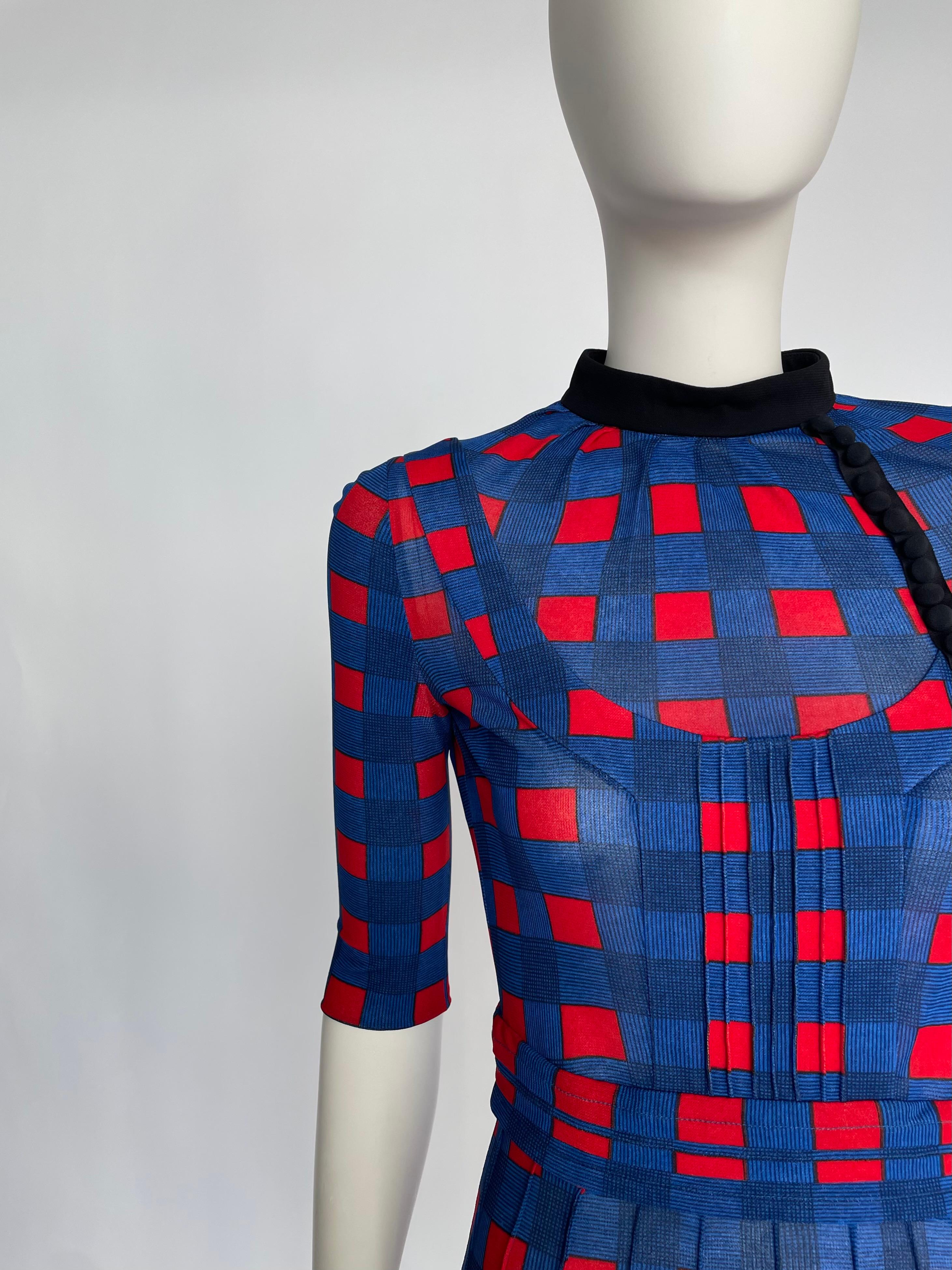 Bleu Robe Madi en jersey extensible à carreaux de la Collectional, SS2008 en vente