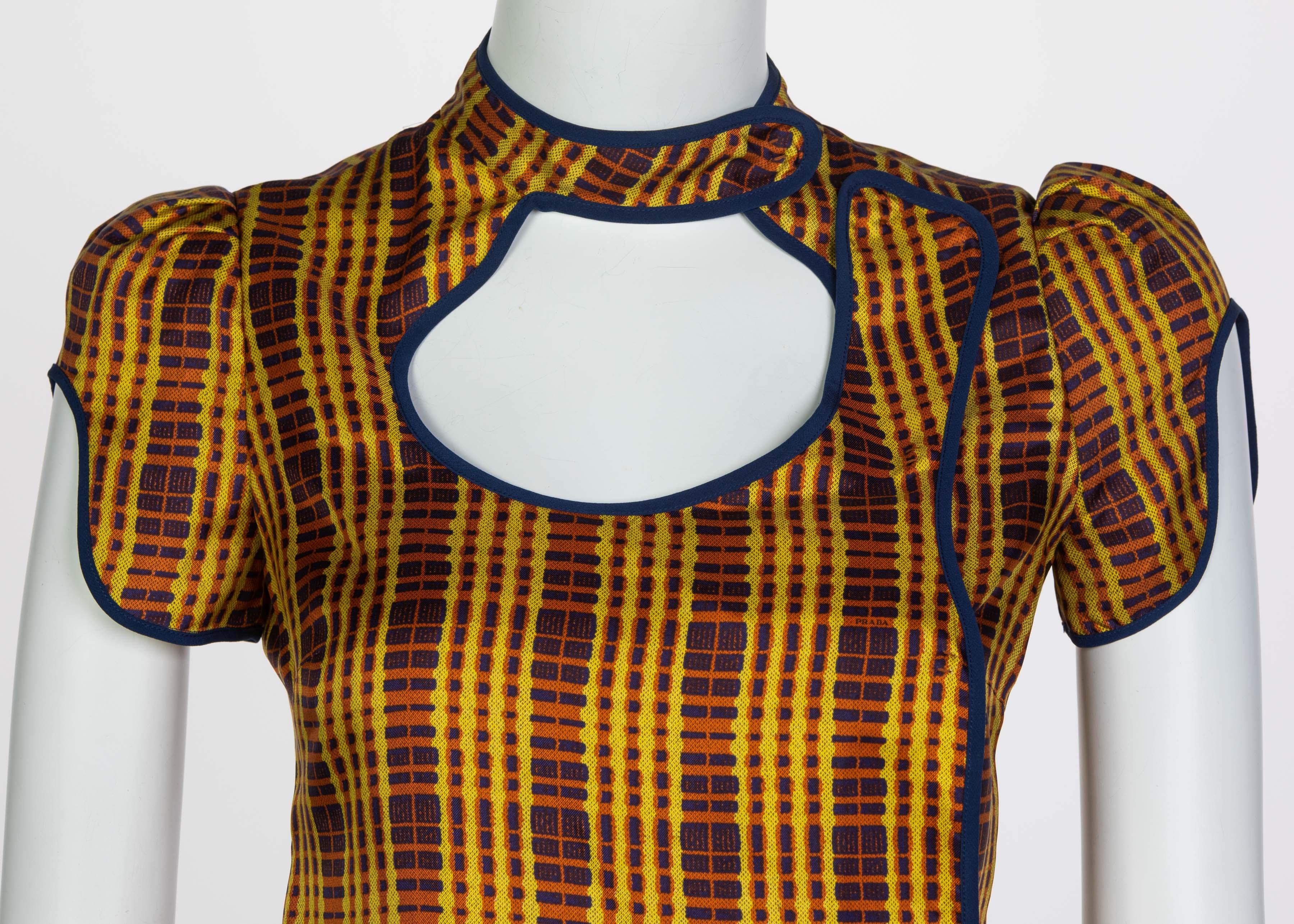 Women's or Men's Prada Fairy Collection Silk Cut Out Yellow Plaid Blouse Spring 2008