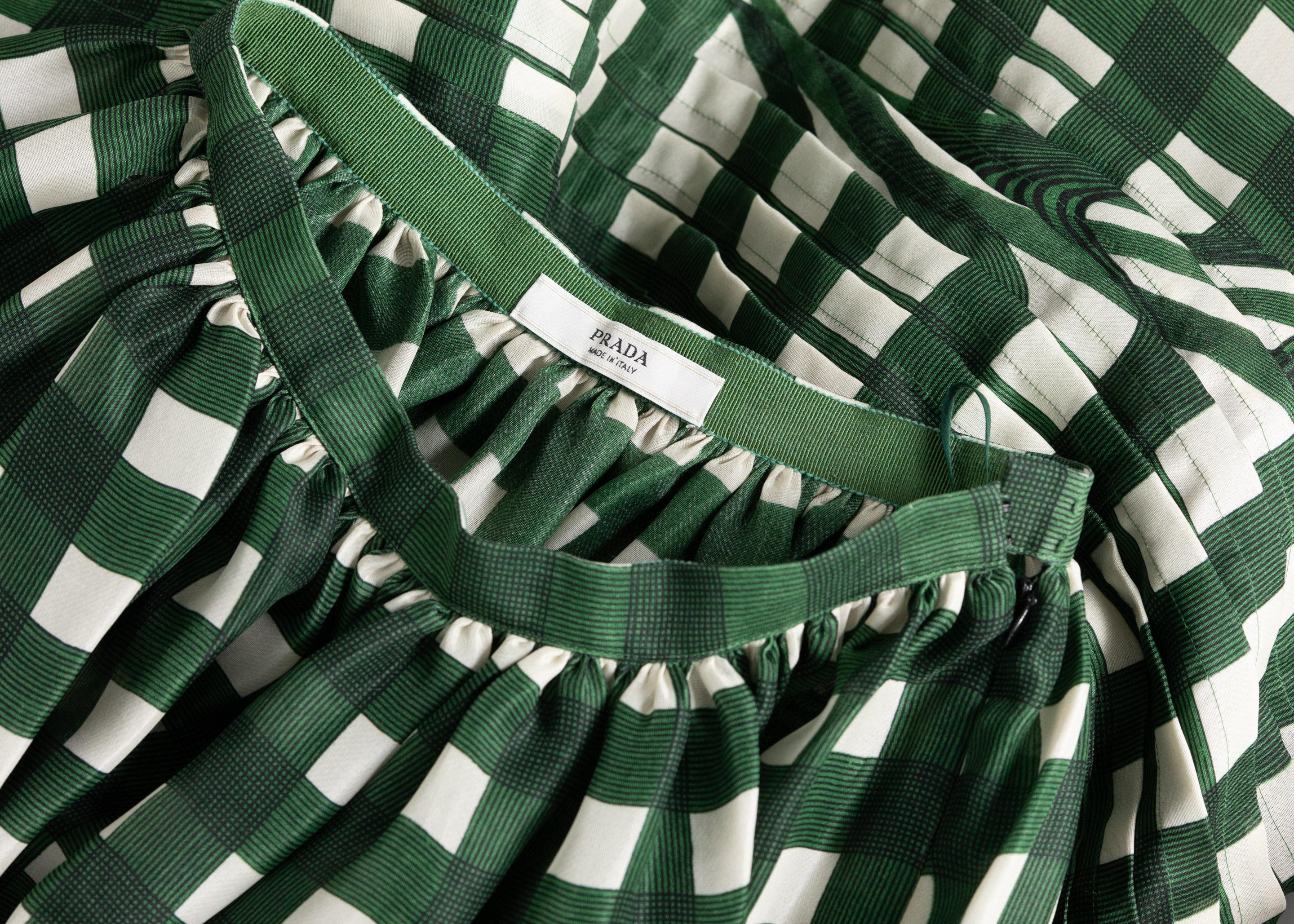 Prada Fairy Grün Weiß Druck Seide Organza Rock Laufsteg:: 2008 3