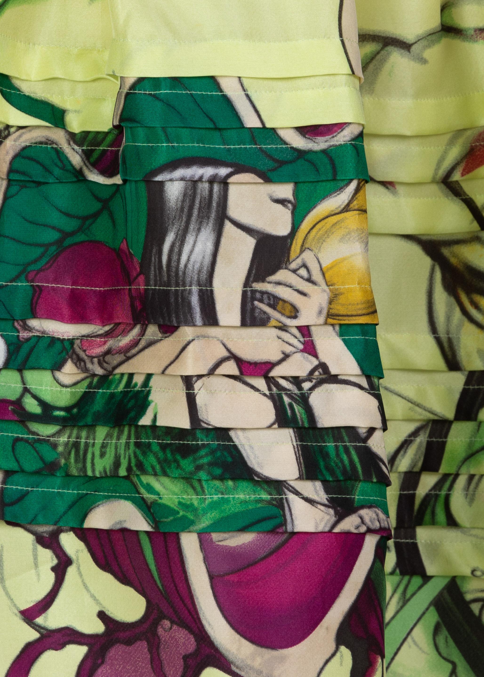 Beige Prada Fairy James Jean Green Print Silk Skirt, 2008