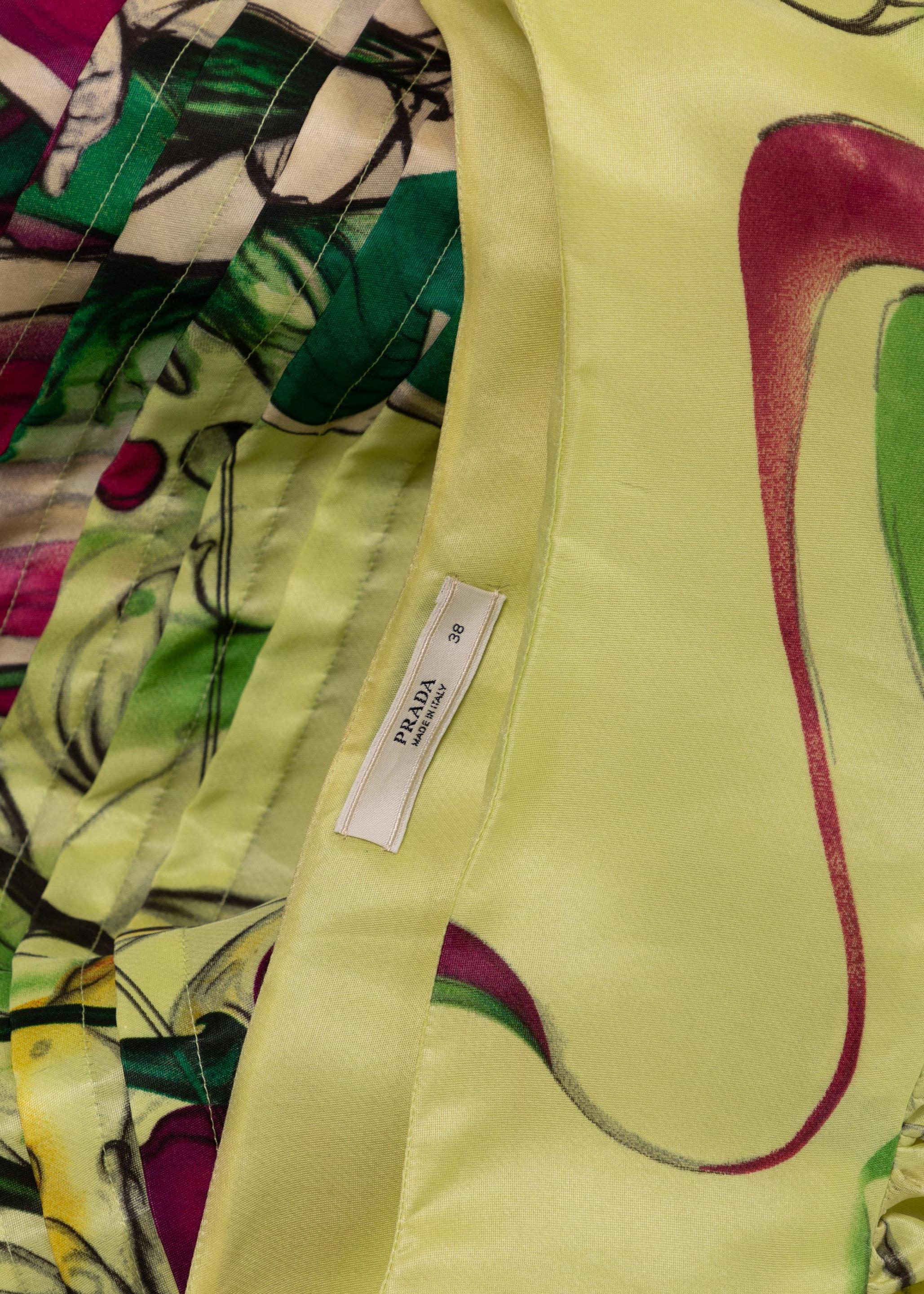 Women's Prada Fairy James Jean Green Print Silk Skirt, 2008