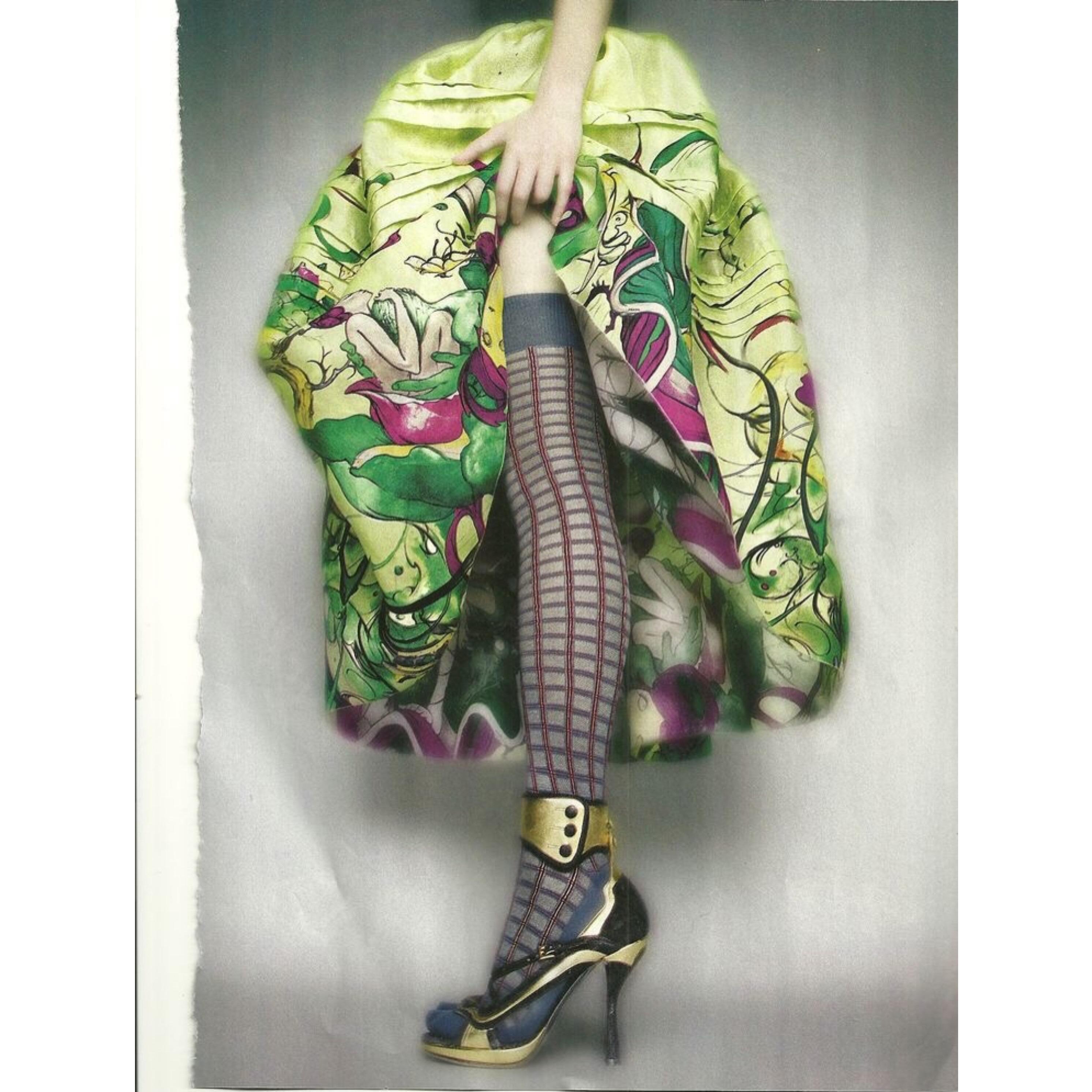 Prada Fairy James Jean Green Print Silk Skirt, 2008 1