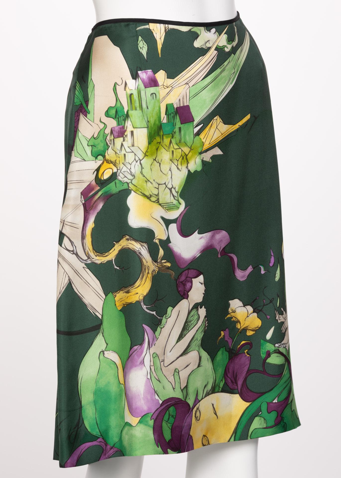 Continuing the fanciful story of the Prada 2008 collection, a whimsical watercolor touch exemplifies the mood of their fairy collection. With a motif designed by Taiwanese artist, James Jean, this Prada skirt carries with it a demure, magical aura.