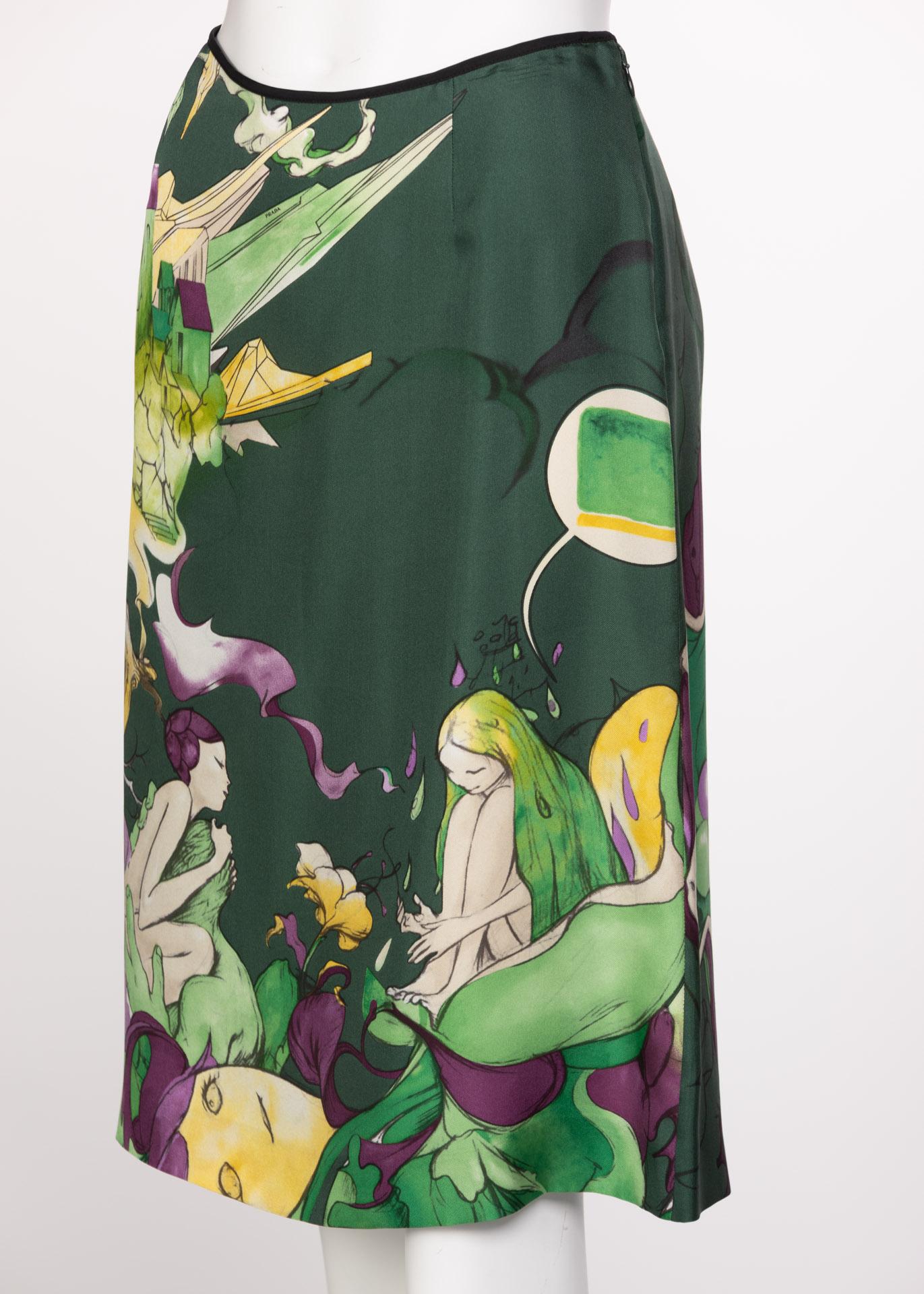 emerald green silk skirt