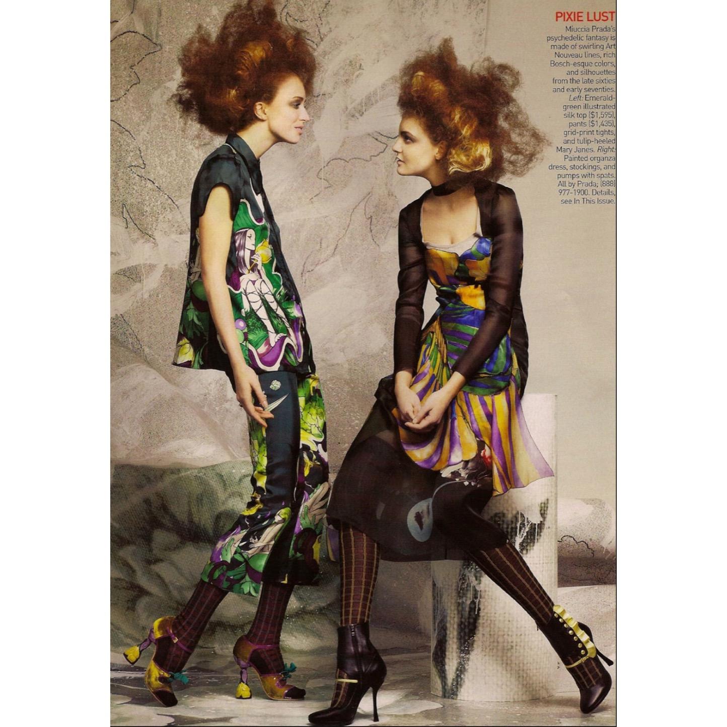 Prada Fairy Runway Black Printed Silk Dress Runway Spring 2008 For Sale 6