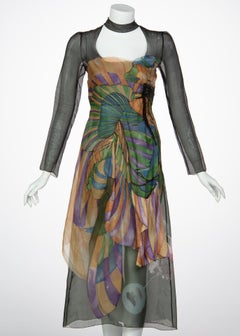 Prada Fairy Runway Black Printed Silk Dress Runway Spring 2008