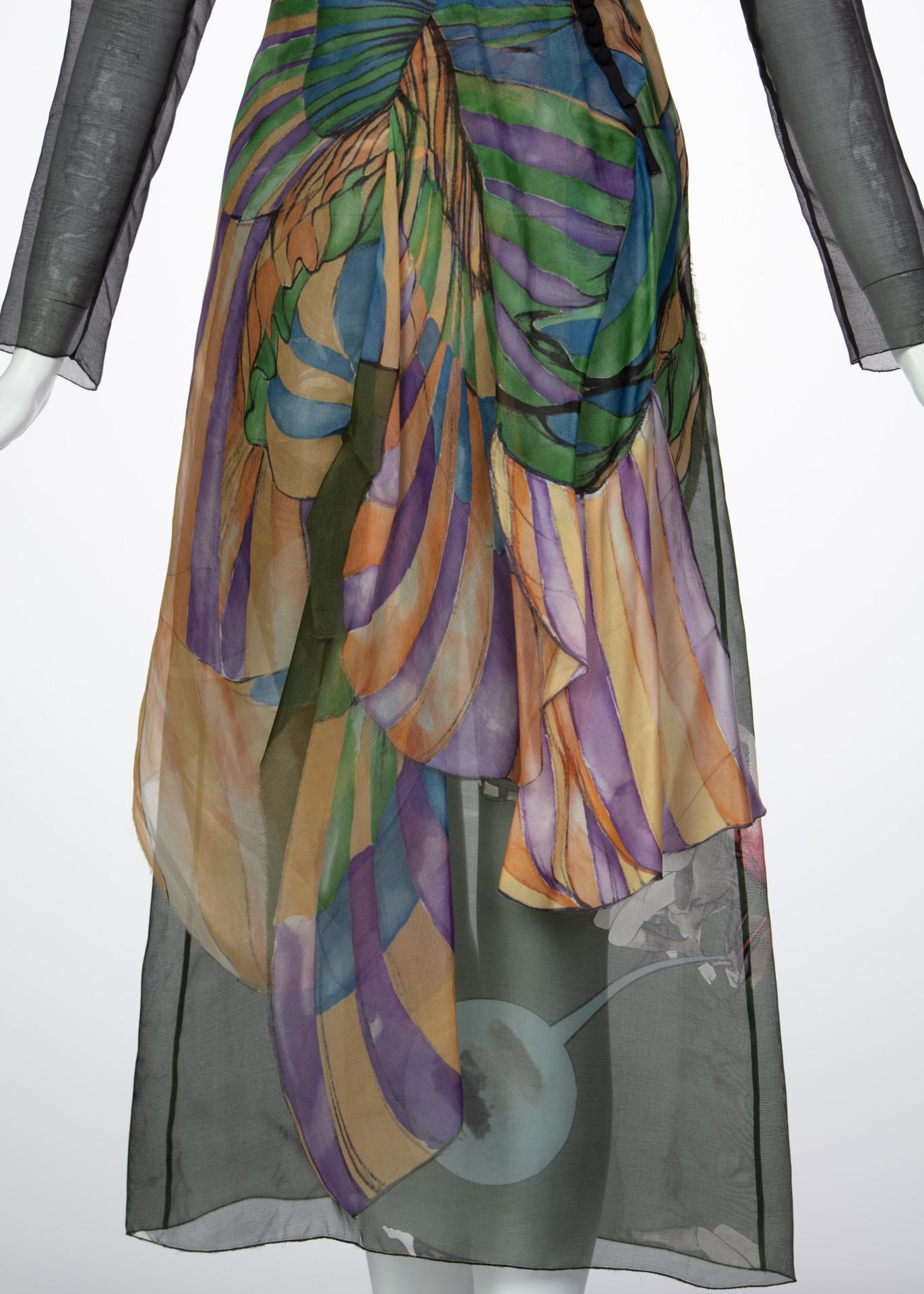 Prada Fairy Runway Black Printed Silk Dress Runway Spring 2008 For Sale 3
