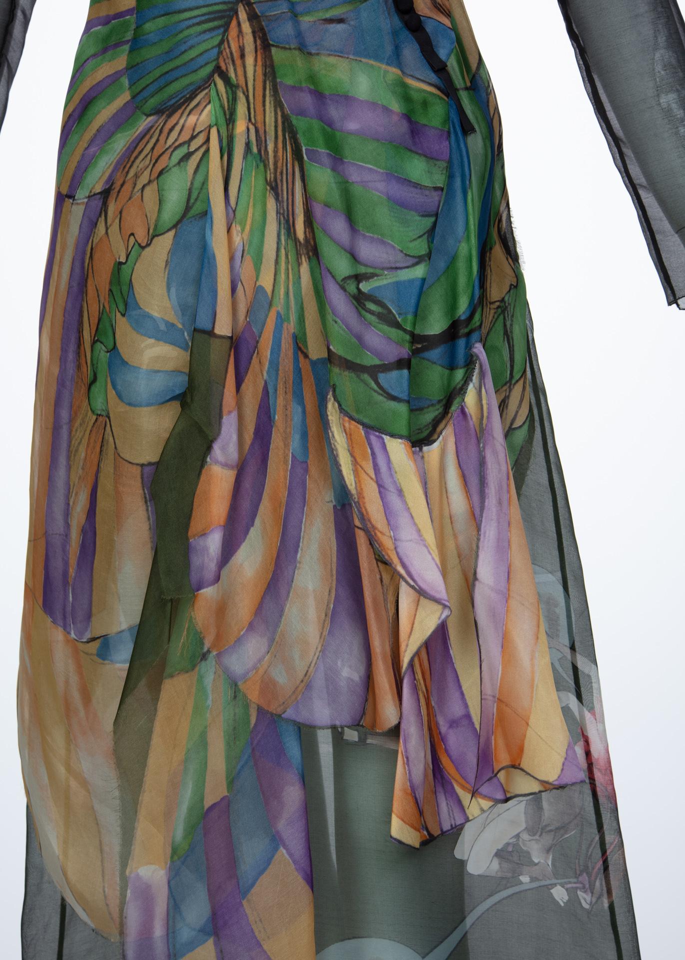 Prada Fairy Runway Black Printed Silk Dress Runway Spring 2008 For Sale 4