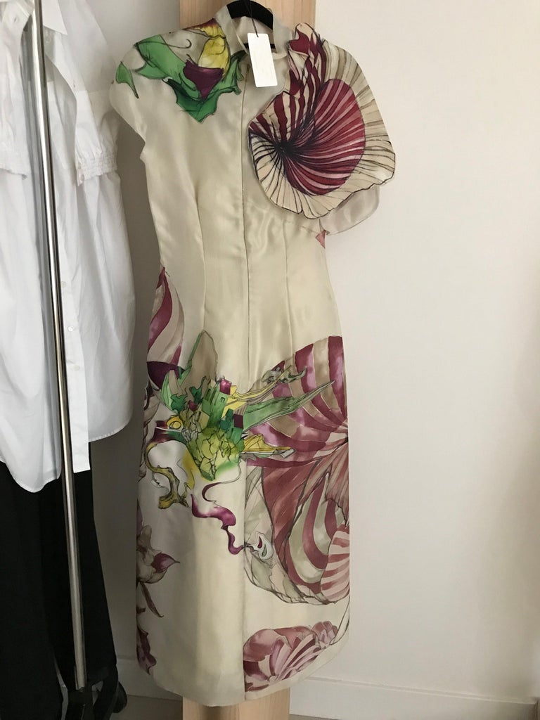 green emerald velvet dress 2008 Prada James Jean Fairy Collection Pink Print Silk Dress