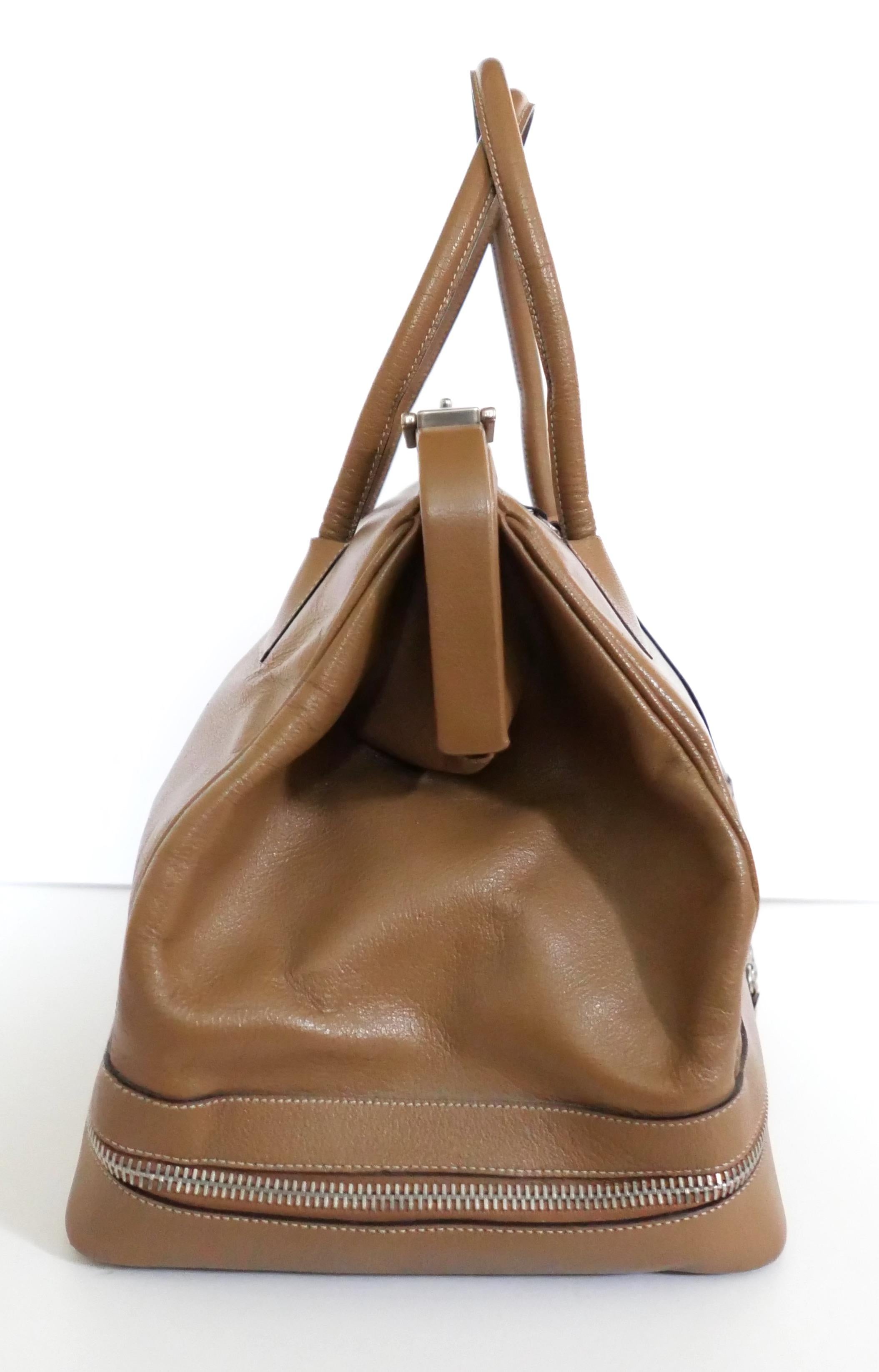 Brown Prada Fall 2000 Camel Leather Zip Base Doctor's Bag For Sale