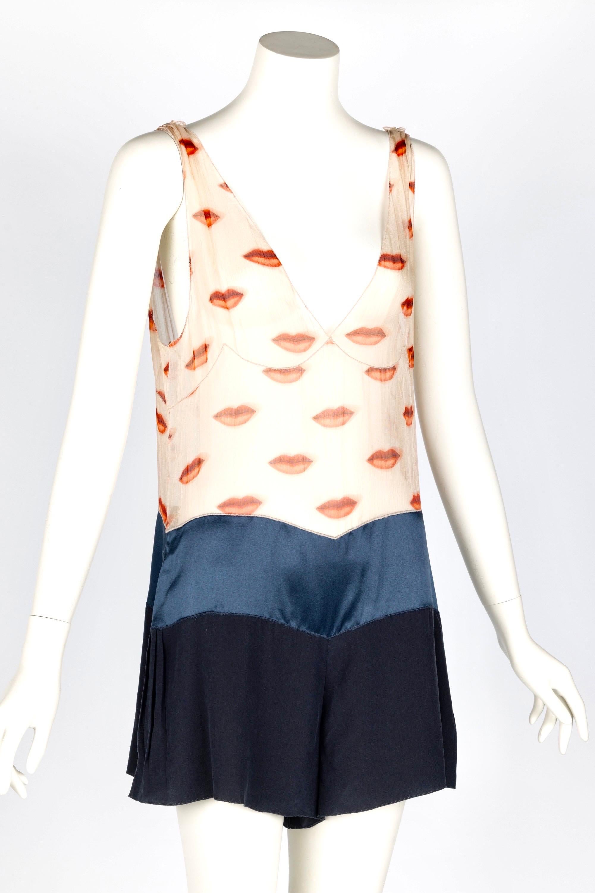 Prada Fall 2002 Silk Lip Print Rromper Runway Look #45 6